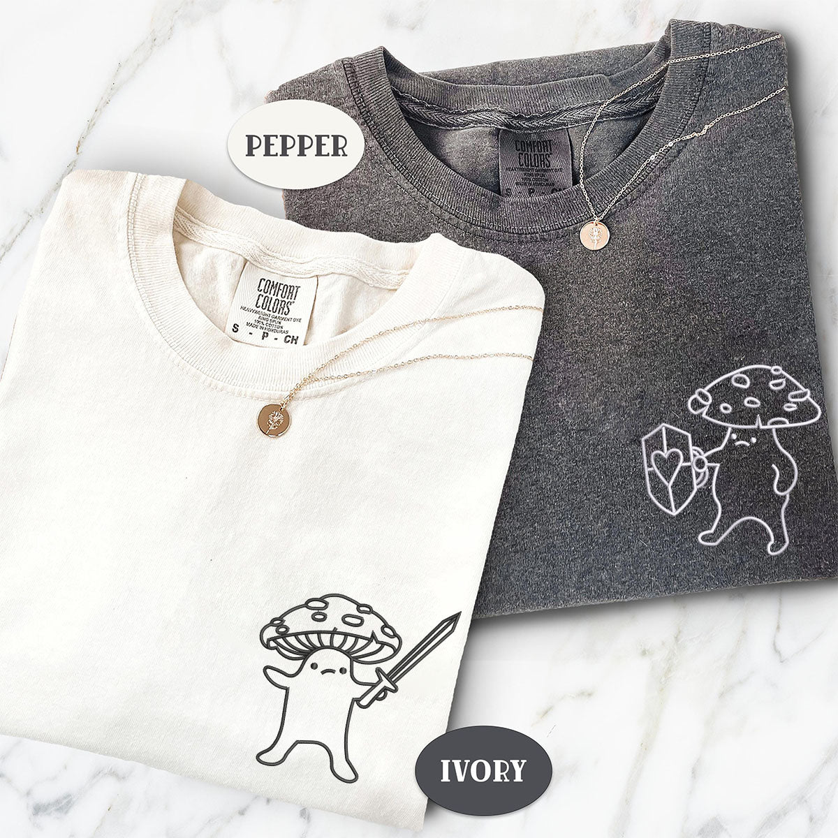 Custom Embroidered Mushroom Battle Matching T-shirts for Couples