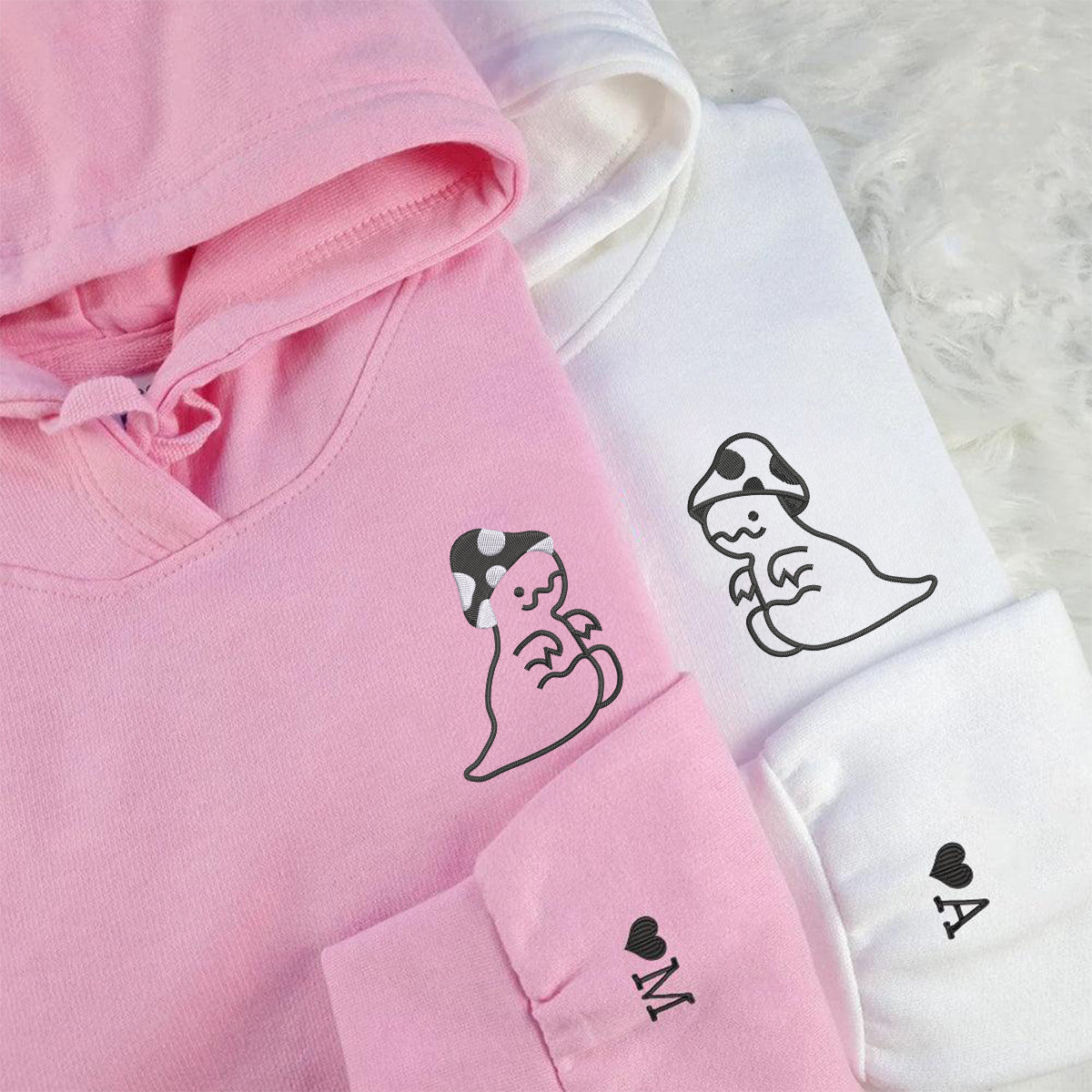 Sweats à capuche assortis brodés personnalisés avec ange et chat démon pour couples