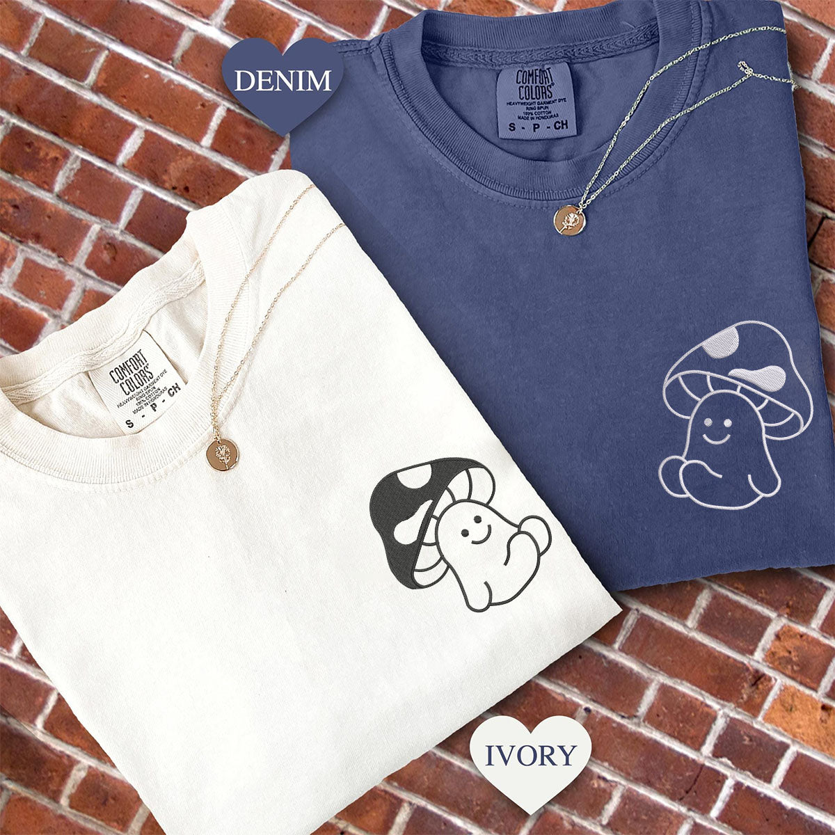 Custom Embroidered Mushroom Matching T-shirts for Couples