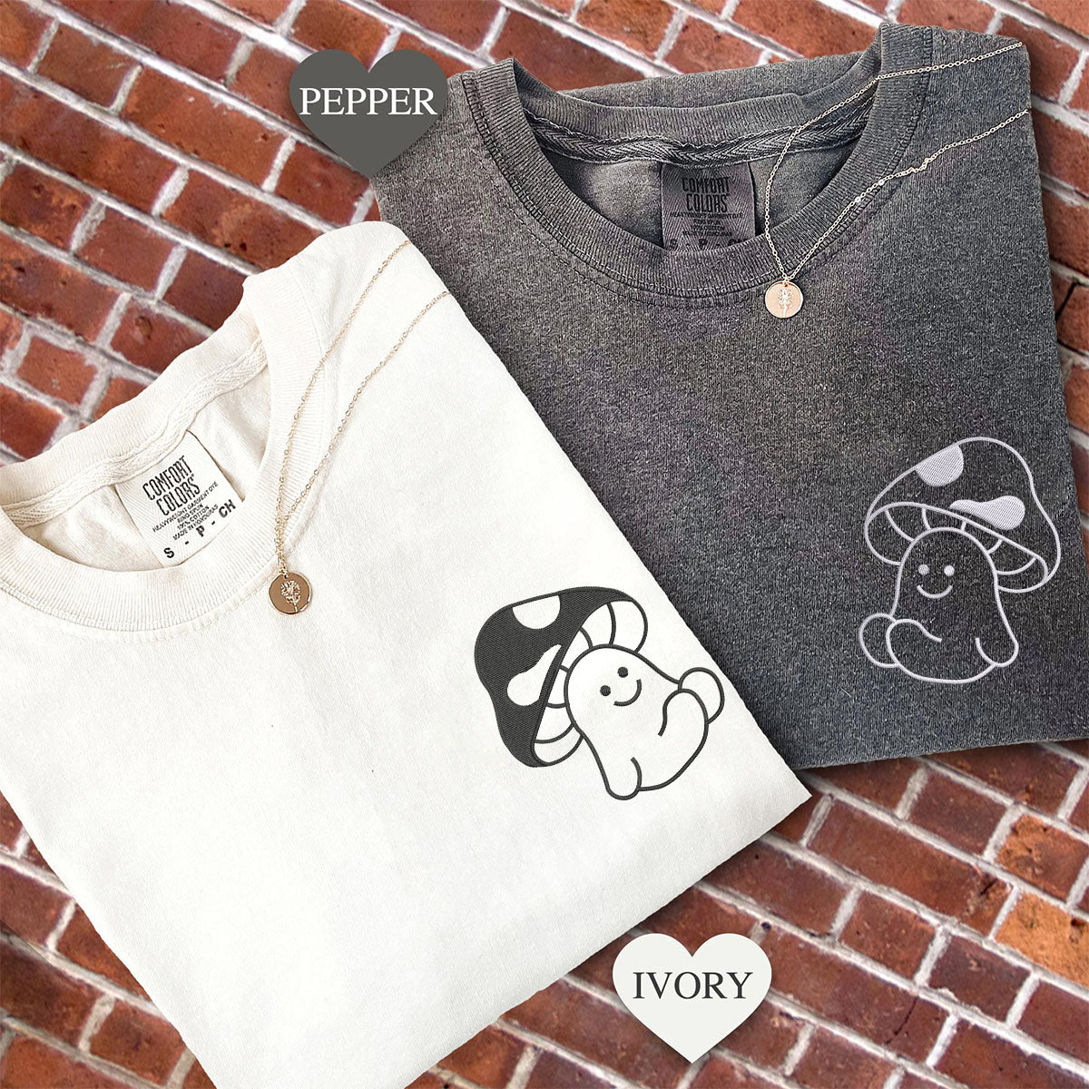 Custom Embroidered Mushroom Matching T-shirts for Couples