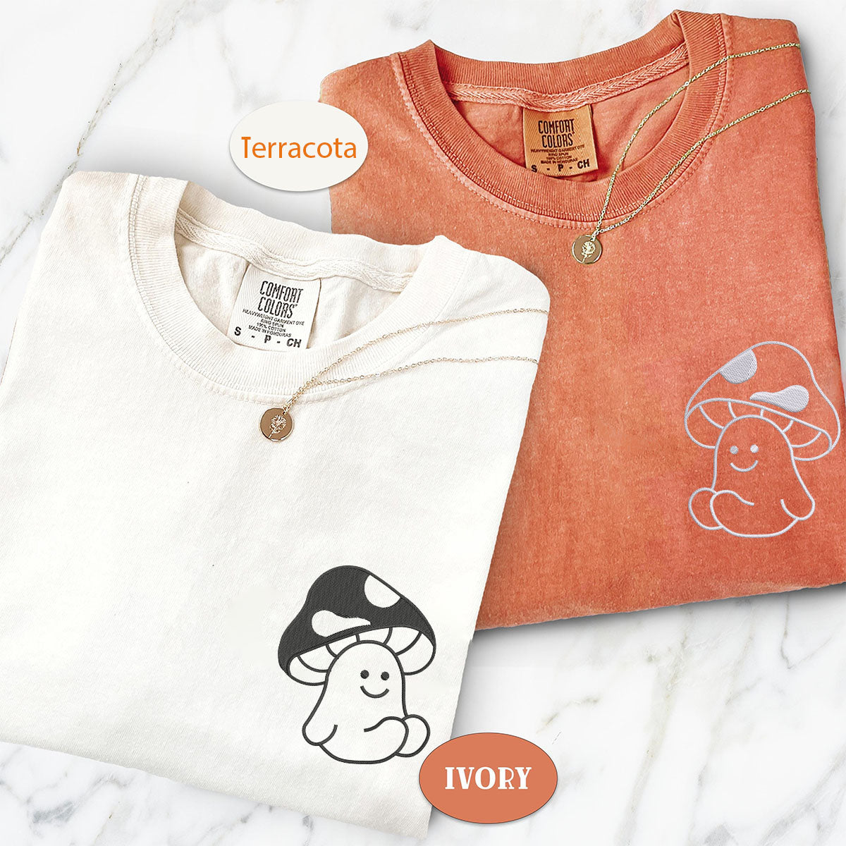 Custom Embroidered Mushroom Matching T-shirts for Couples