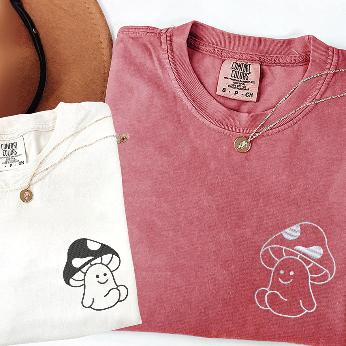 Custom Embroidered Mushroom Matching T-shirts for Couples