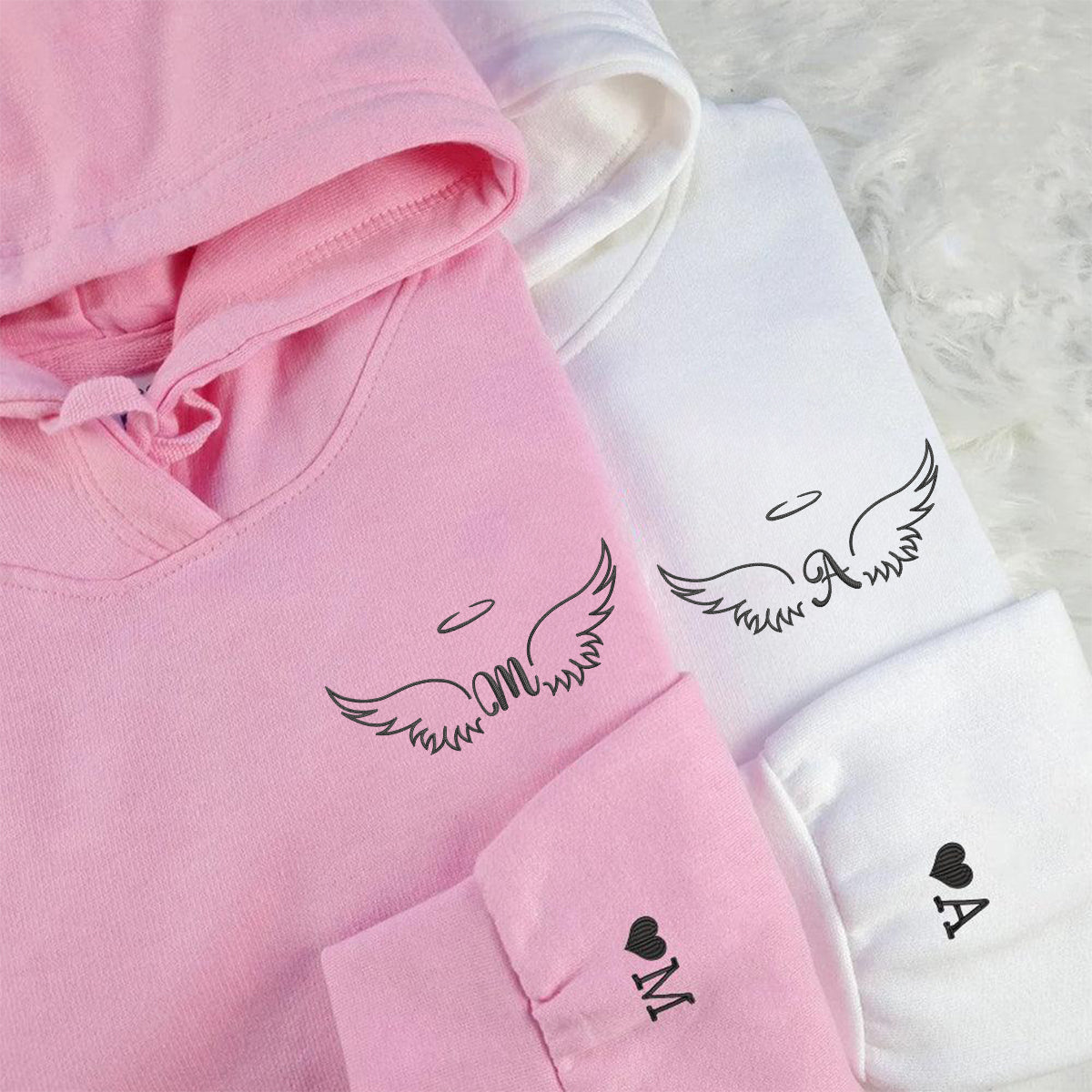 Individuell bestickte Engel- und Dämonenkatze-Kapuzenpullover für Paare