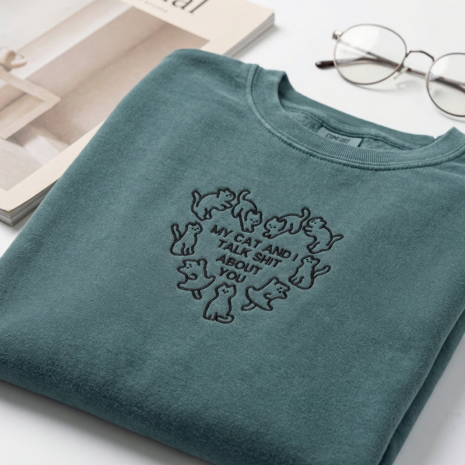 Individuell bestickte Engel- und Dämonenkatze-Kapuzenpullover für Paare