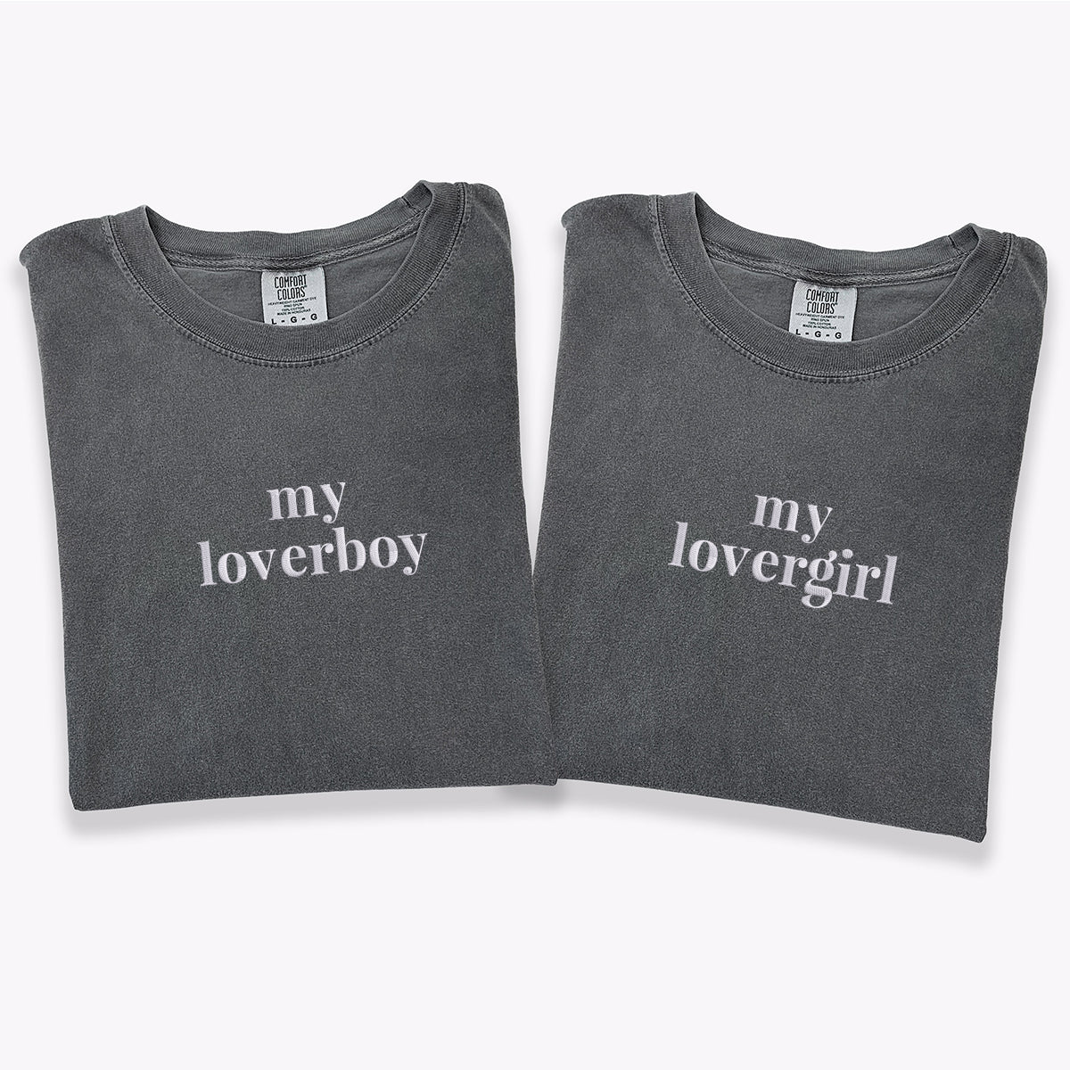 T-shirts assortis brodés personnalisés « My Loverboy » et « My Lovergirl » pour couples