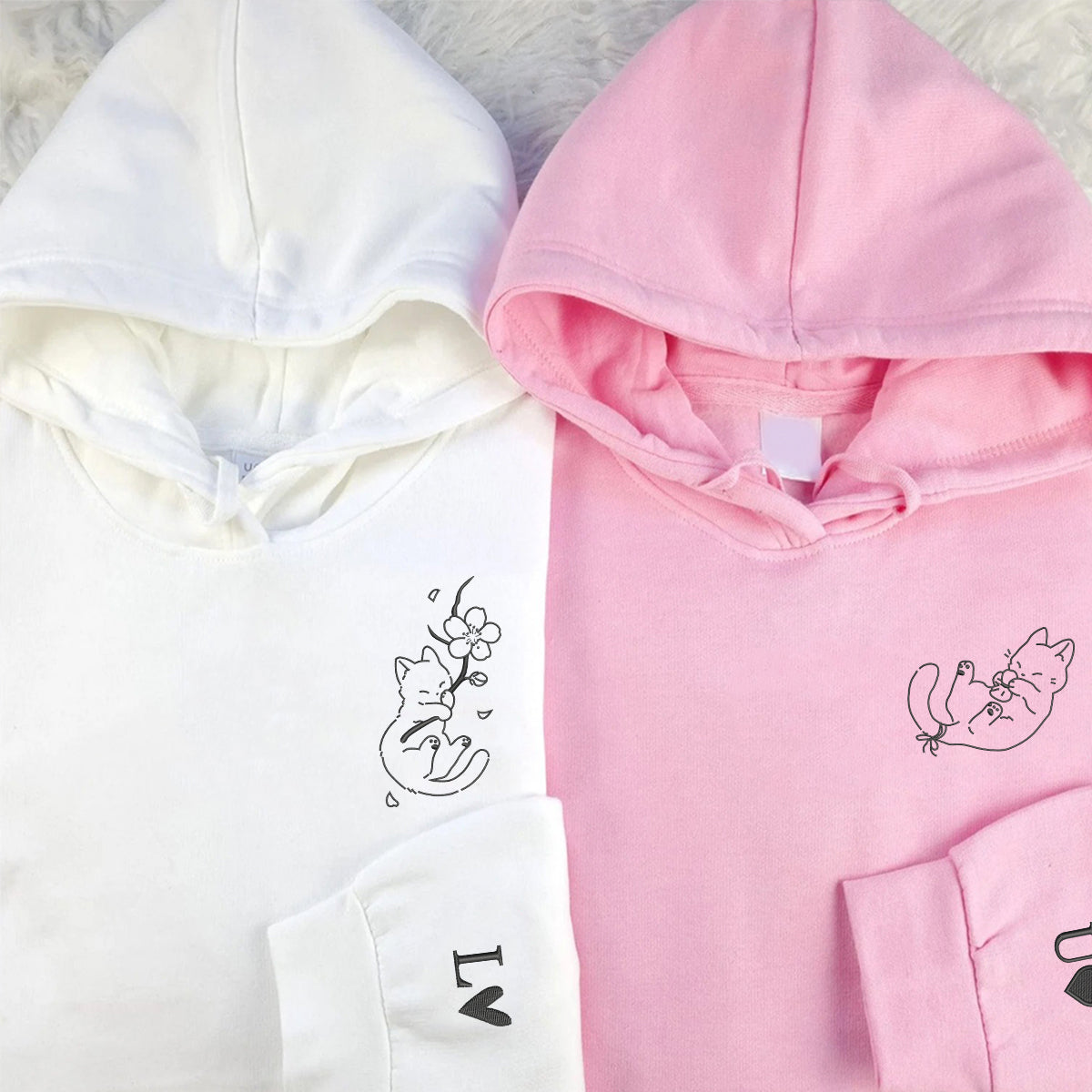 Individuell bestickte Engel- und Dämonenkatze-Kapuzenpullover für Paare