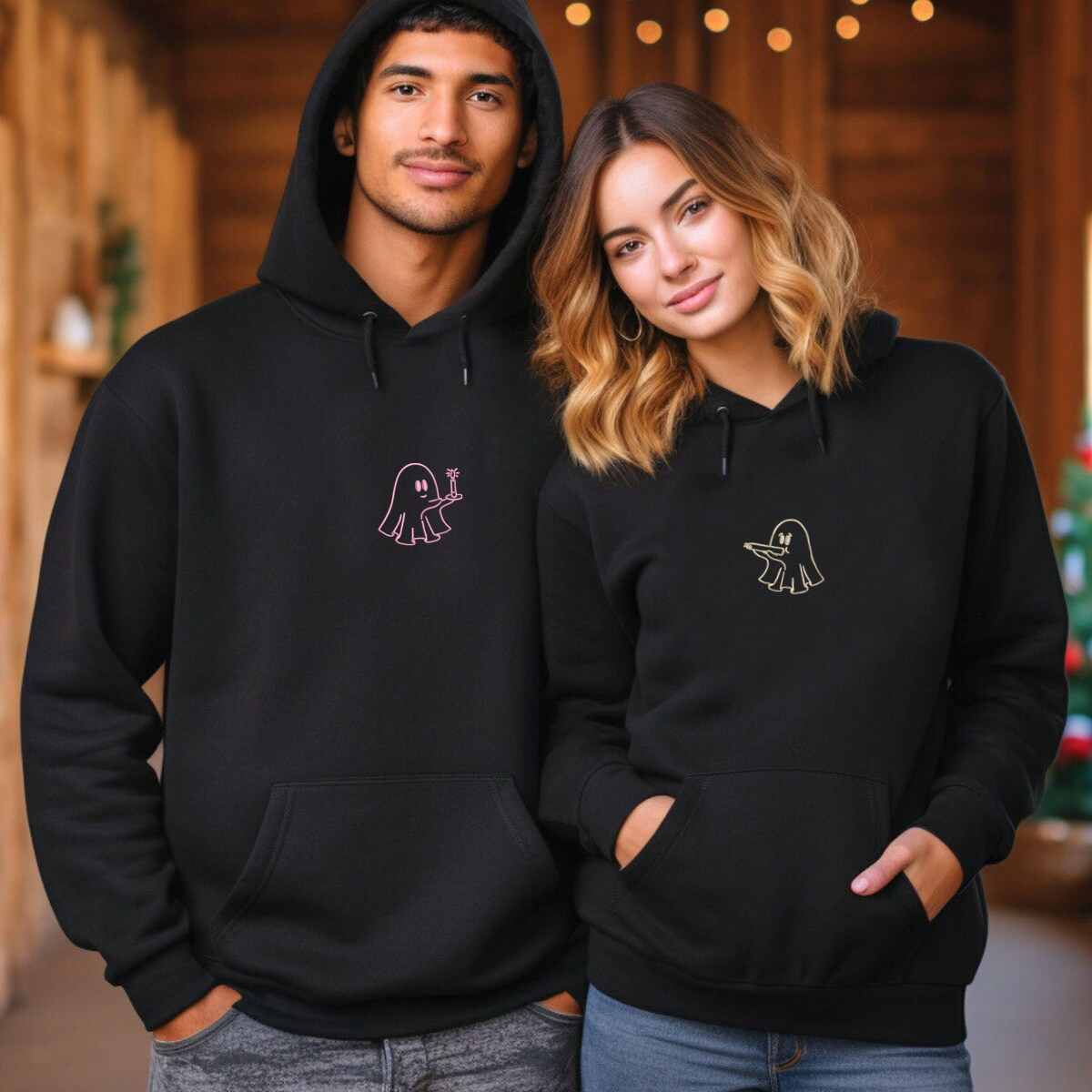 Benutzerdefinierte bestickte Need a Light Stoner Ghosts passende Hoodies für Paare