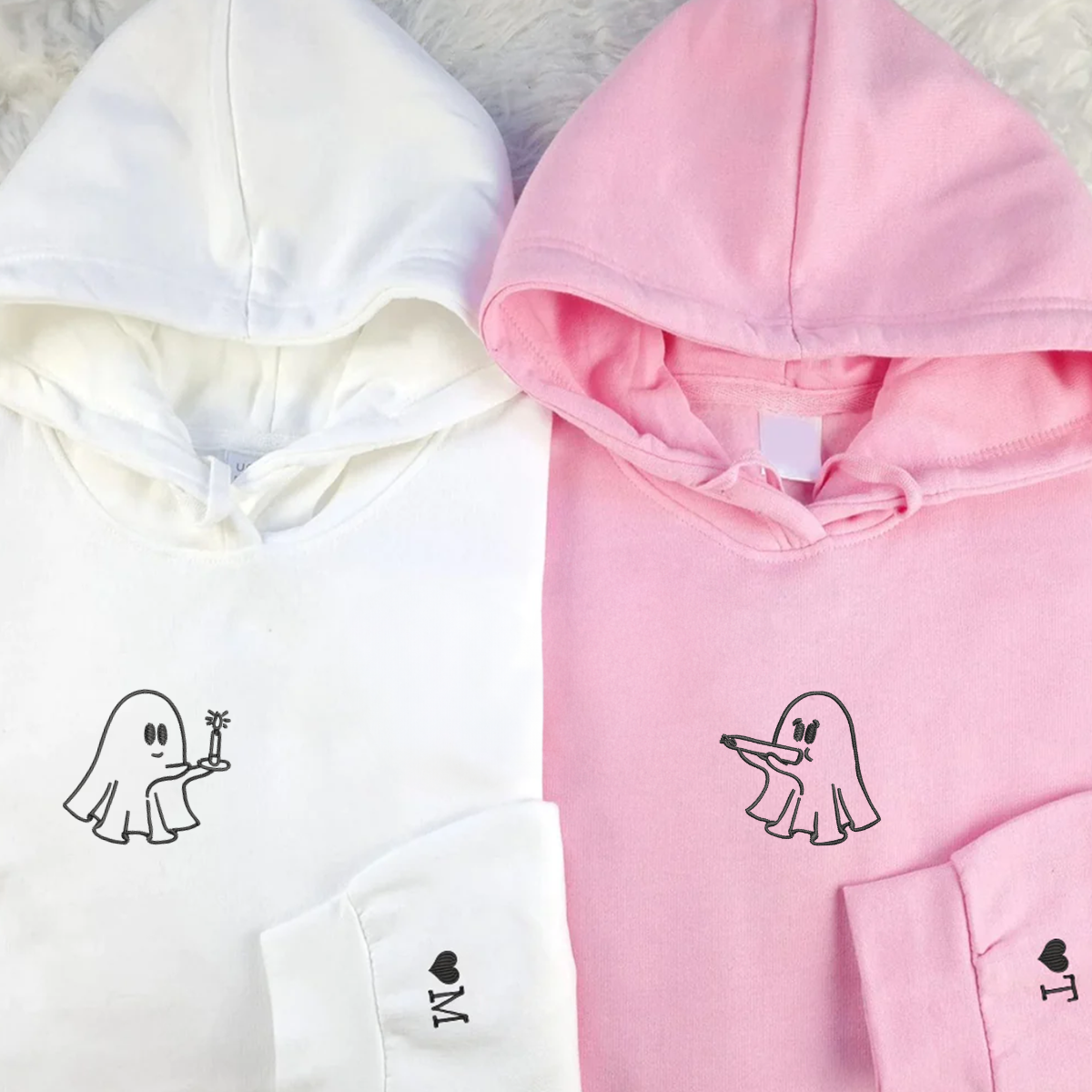 Benutzerdefinierte bestickte Need a Light Stoner Ghosts passende Hoodies für Paare