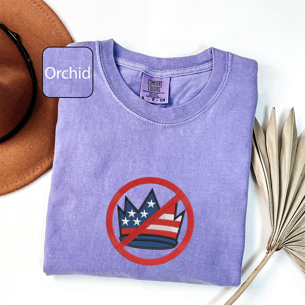 Custom Embroidered No Kings in America T-Shirt | Political Tee – Crown Embroidery Protest Shirt