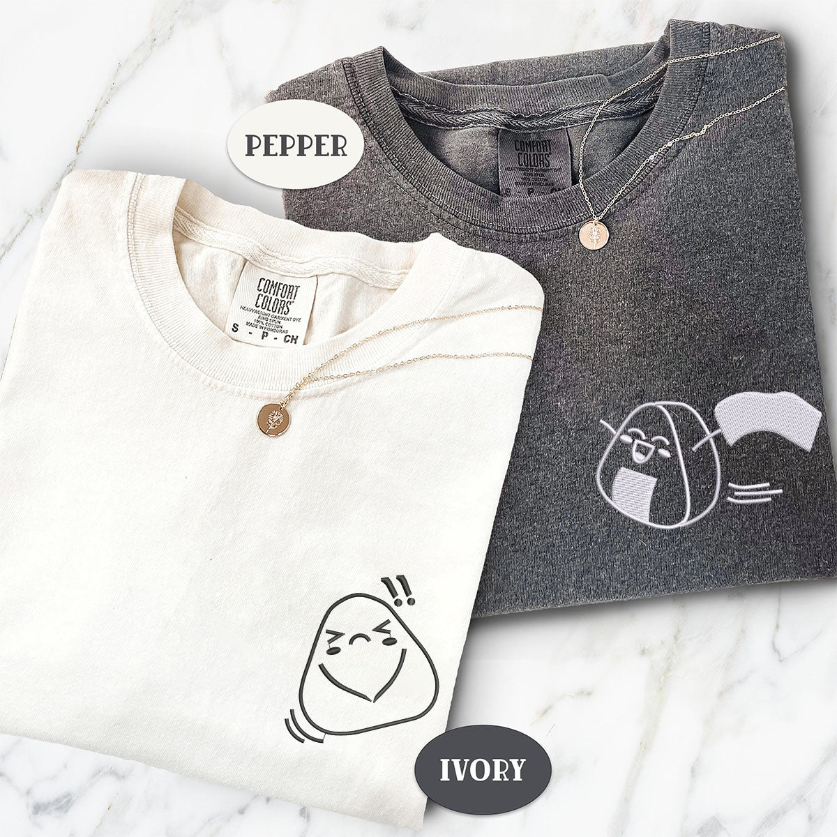 Custom Embroidered Onigiri Matching T-shirts for Couples