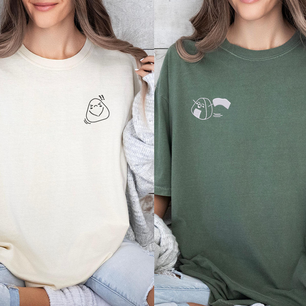 Custom Embroidered Onigiri Matching T-shirts for Couples