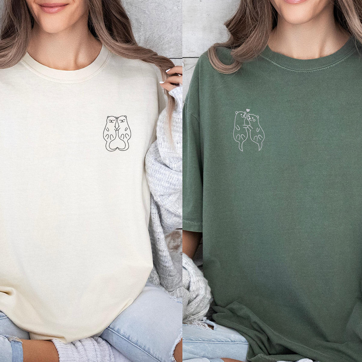 Individuell bestickte Otter-T-Shirts für Paare