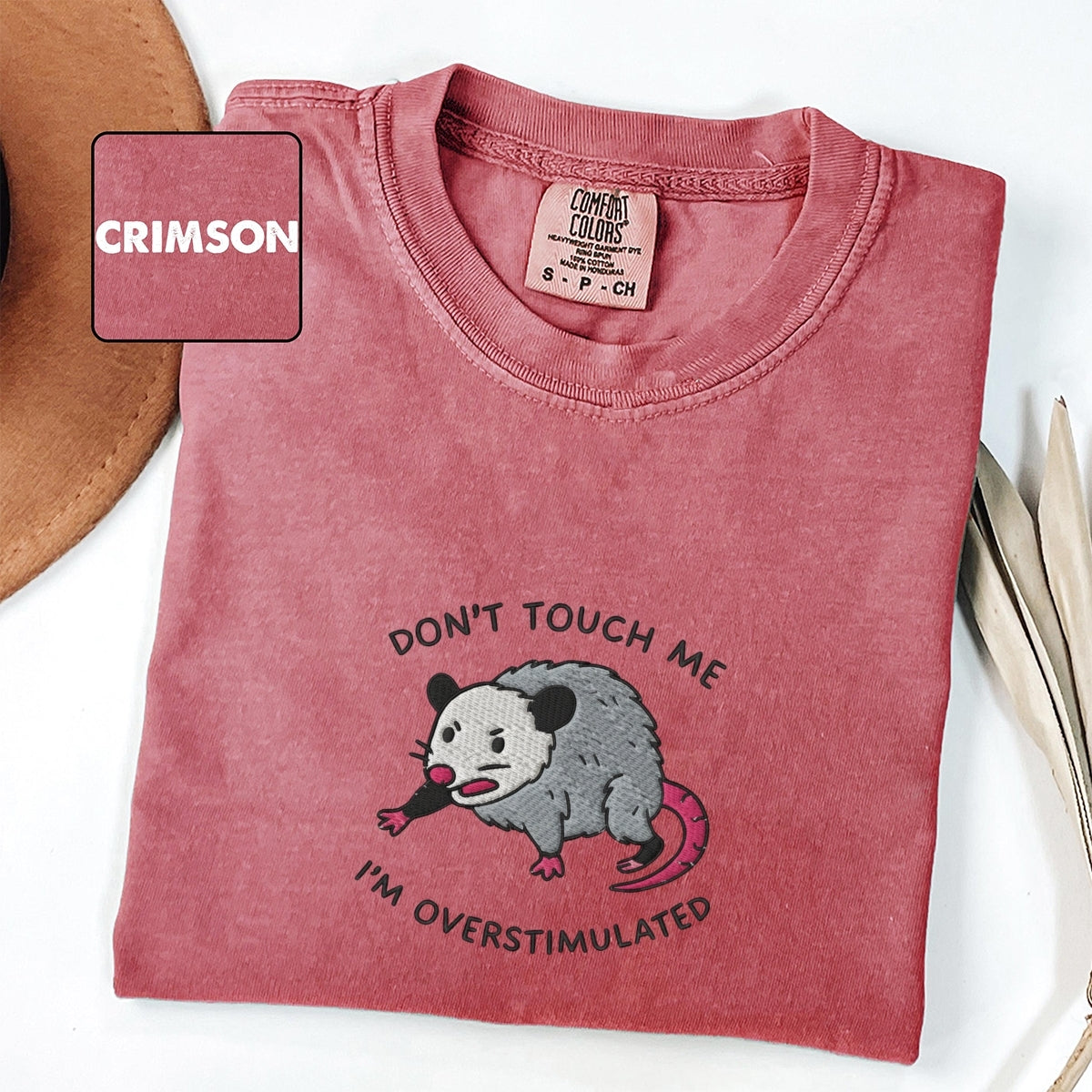 Custom Embroidered Overstimulated Possum T-Shirt | Funny Mental Health Tee – Chaotic Feral Animal Humor Gift