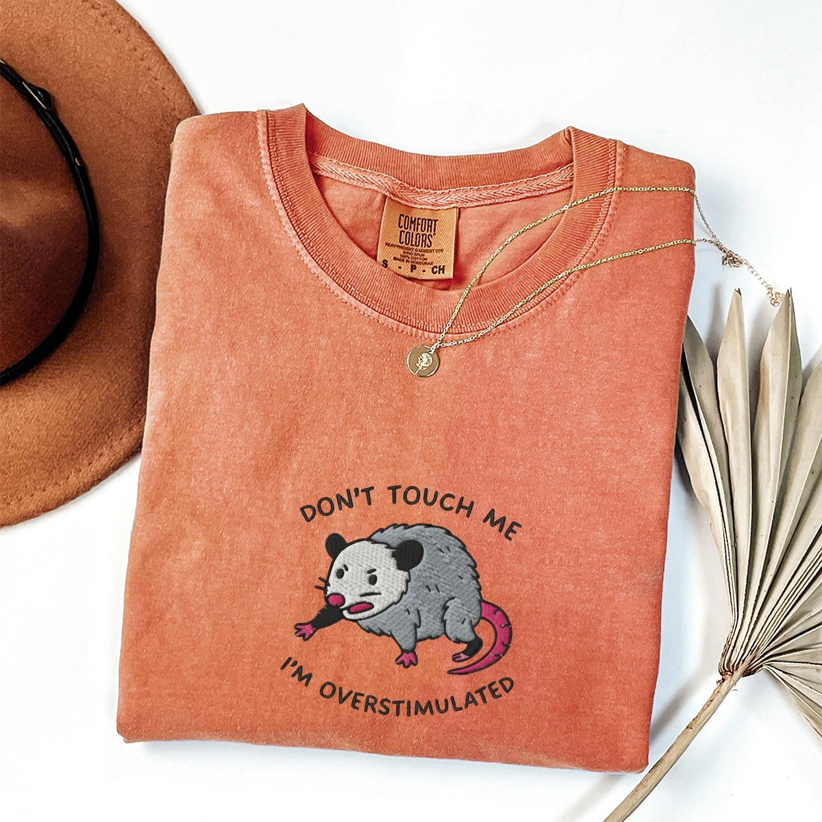 Custom Embroidered Overstimulated Possum T-Shirt | Funny Mental Health Tee – Chaotic Feral Animal Humor Gift