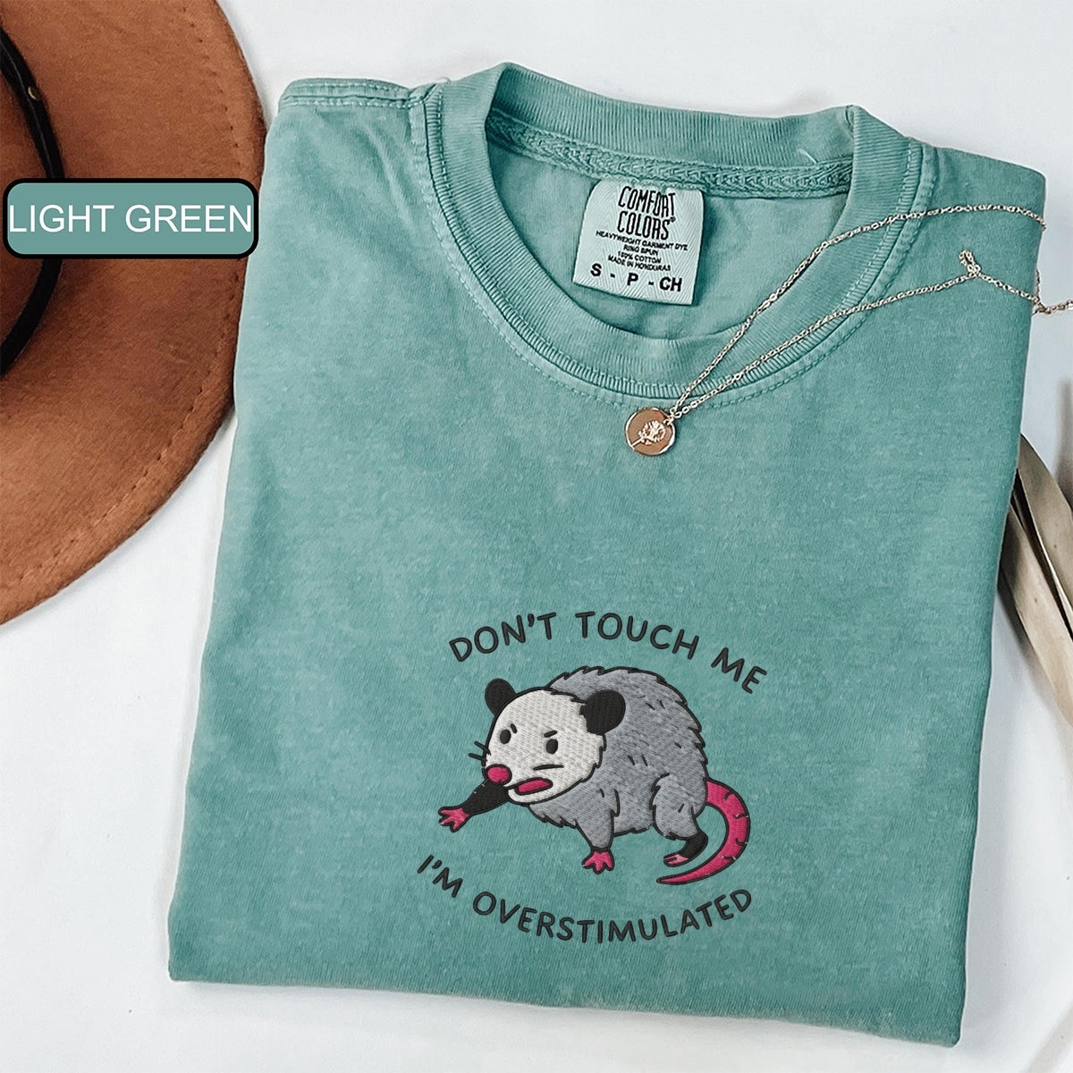 Custom Embroidered Overstimulated Possum T-Shirt | Funny Mental Health Tee – Chaotic Feral Animal Humor Gift
