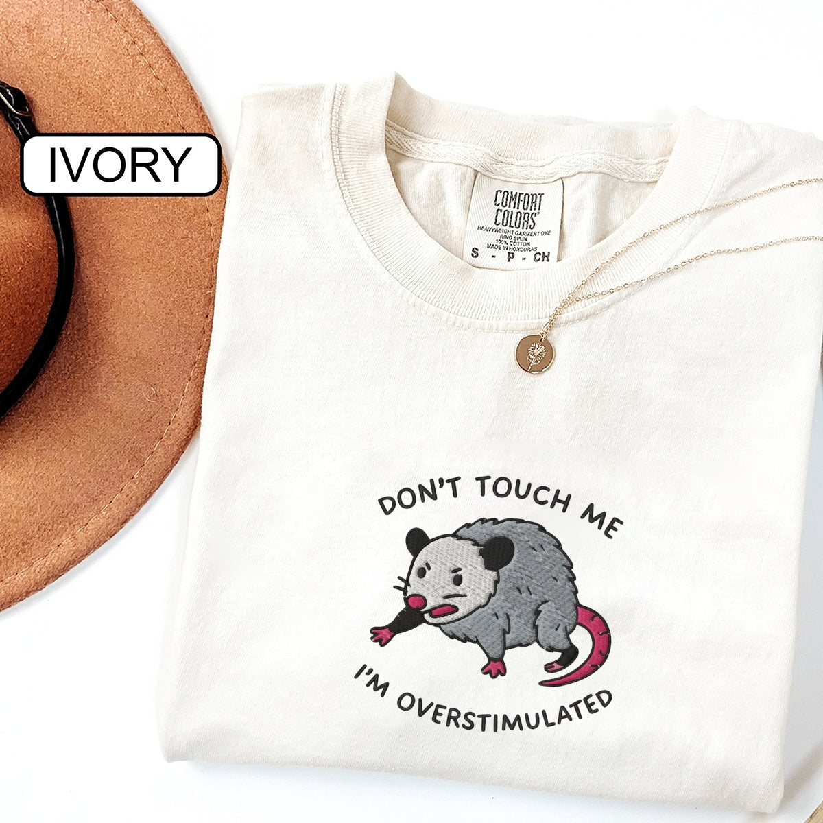 Custom Embroidered Overstimulated Possum T-Shirt | Funny Mental Health Tee – Chaotic Feral Animal Humor Gift