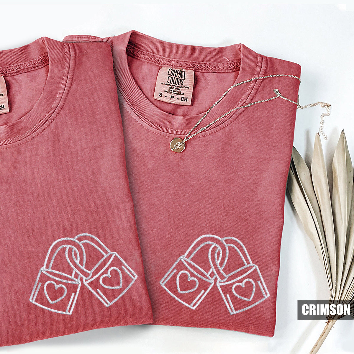 Custom Embroidered Padlock with Heart Matching T-shirts for Couples