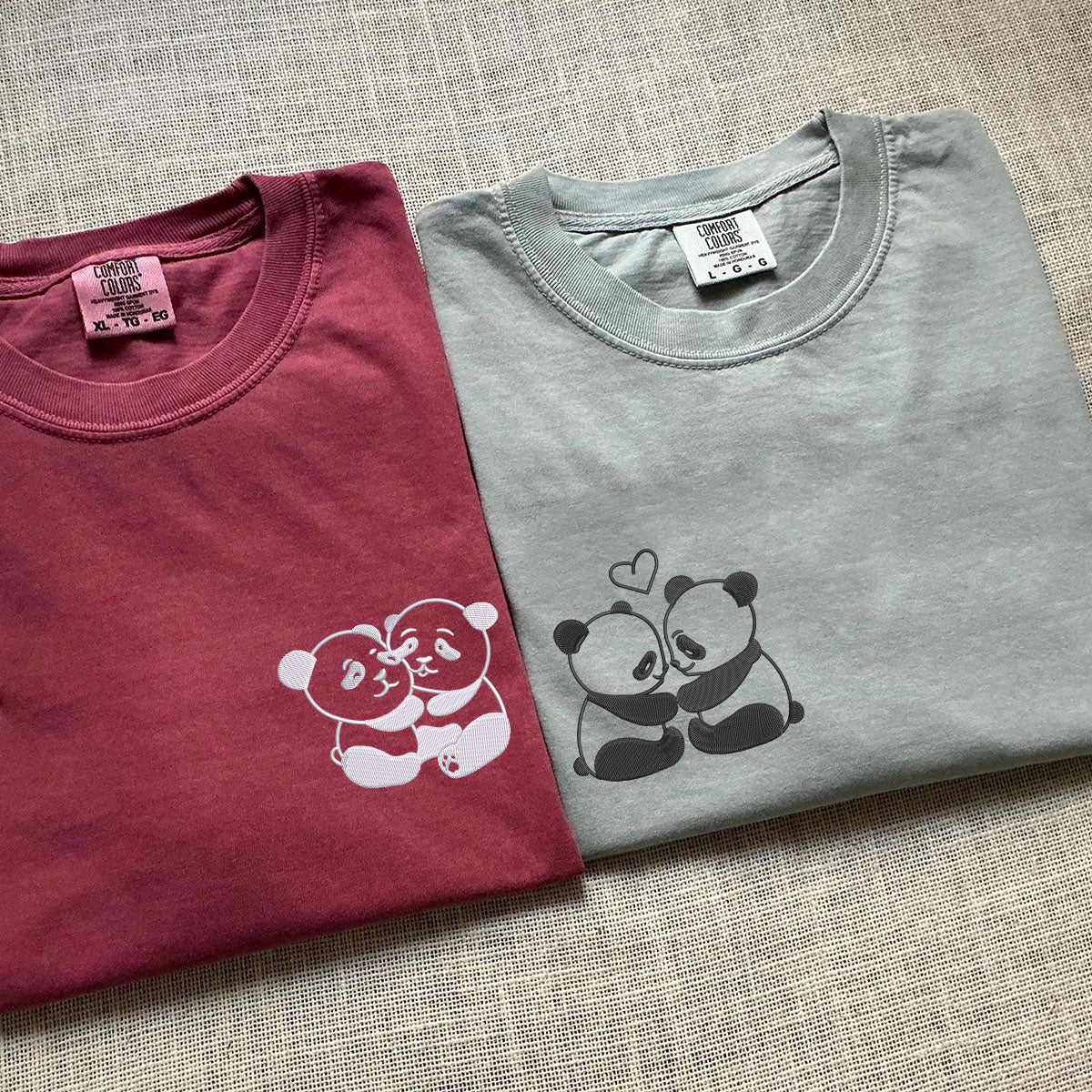 T-shirts assortis personnalisés brodés Panda Love pour couples