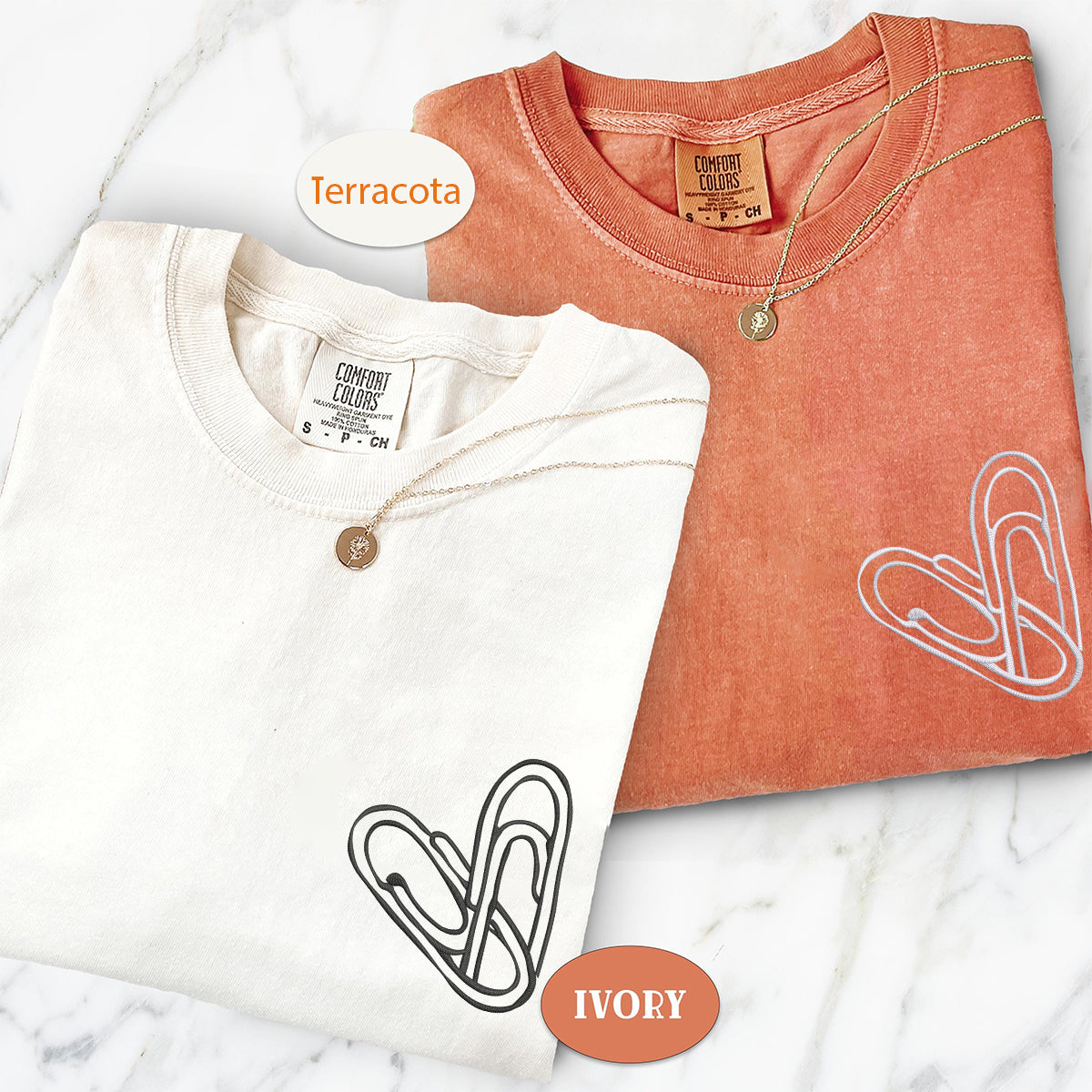 Custom Embroidered Paperclip Heart Matching T-shirts for Couples