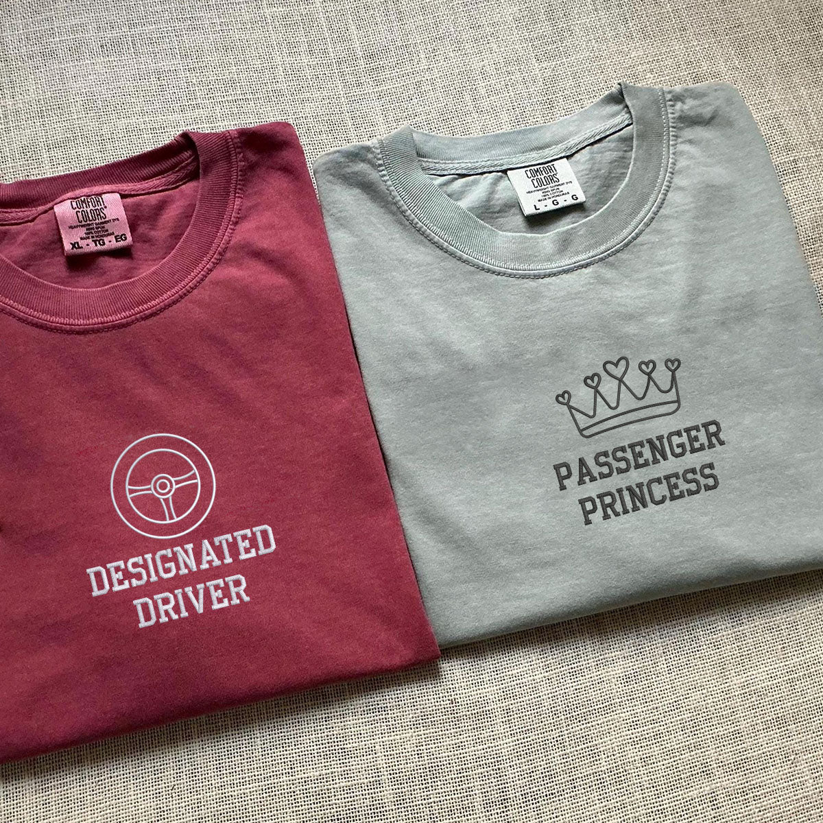 T-shirts assortis brodés personnalisés Princesse passagère pour couples