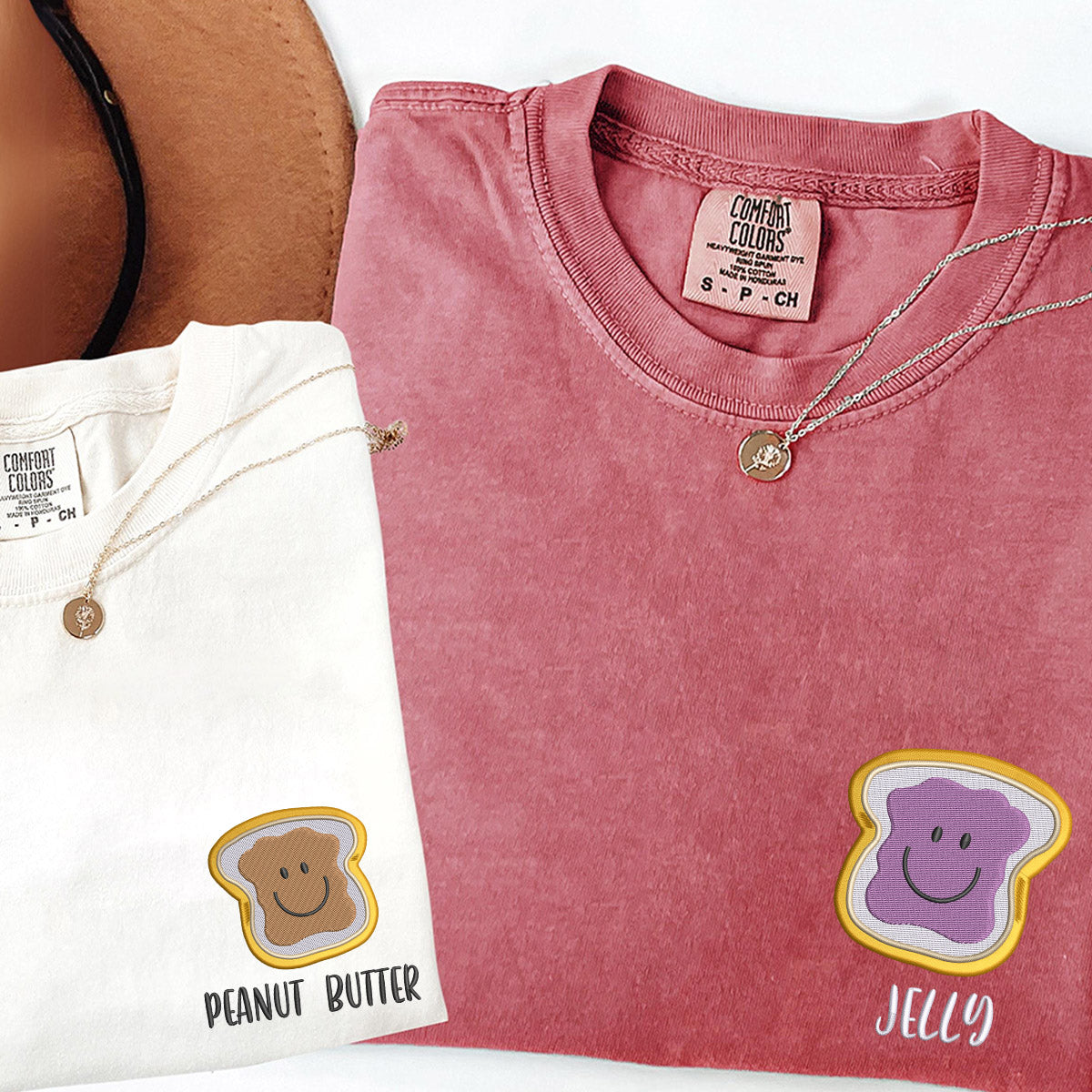 Custom Embroidered Peanut Butter and Jelly Matching T-shirts for Couples