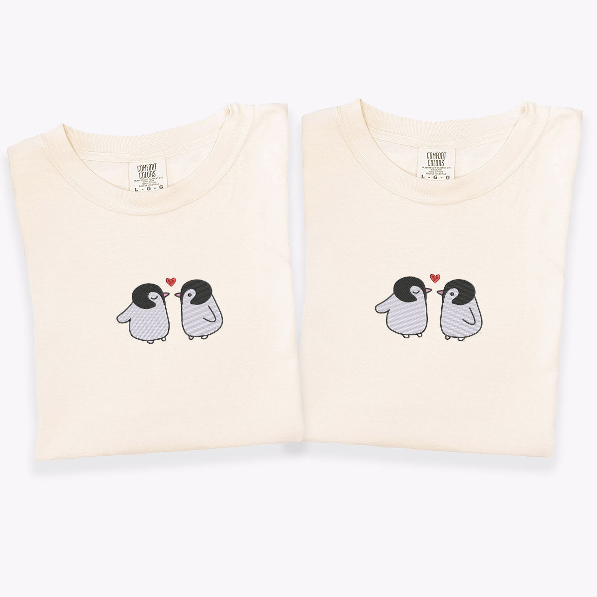 T-shirts assortis personnalisés avec motif pingouin brodé pour couples
