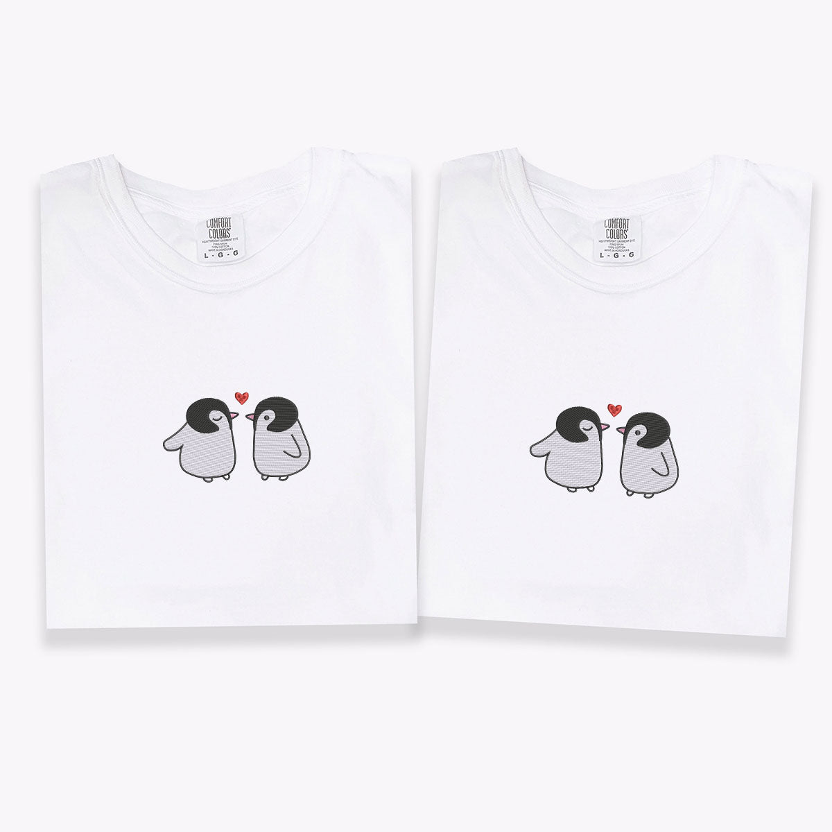 T-shirts assortis personnalisés avec motif pingouin brodé pour couples