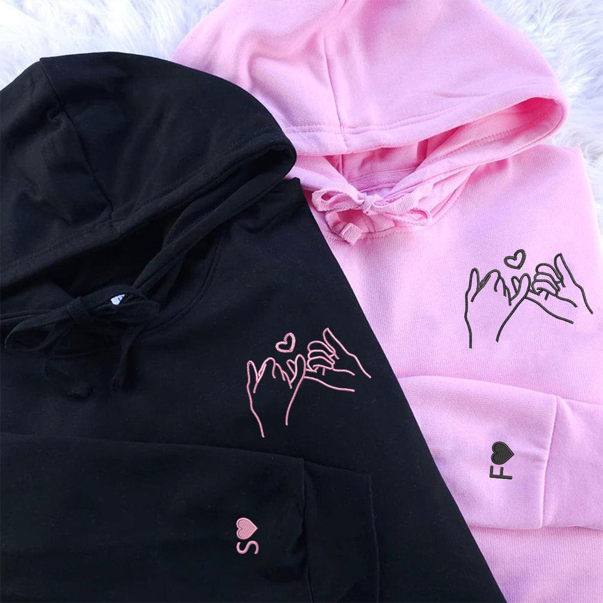 Custom Embroidered Pinky Promise Matching Hoodies for Couples