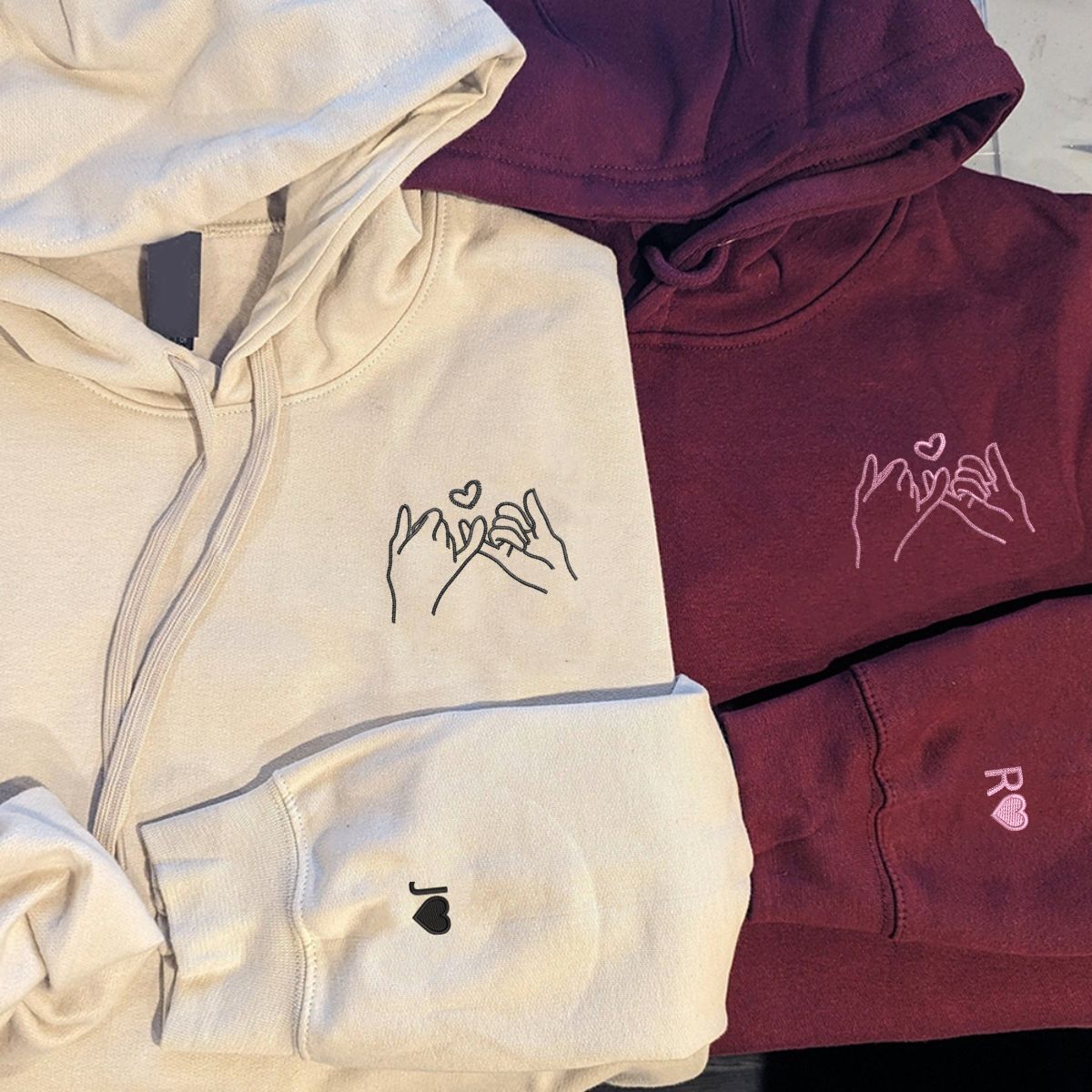 Sweats à capuche assortis brodés personnalisés Pinky Promise pour couples