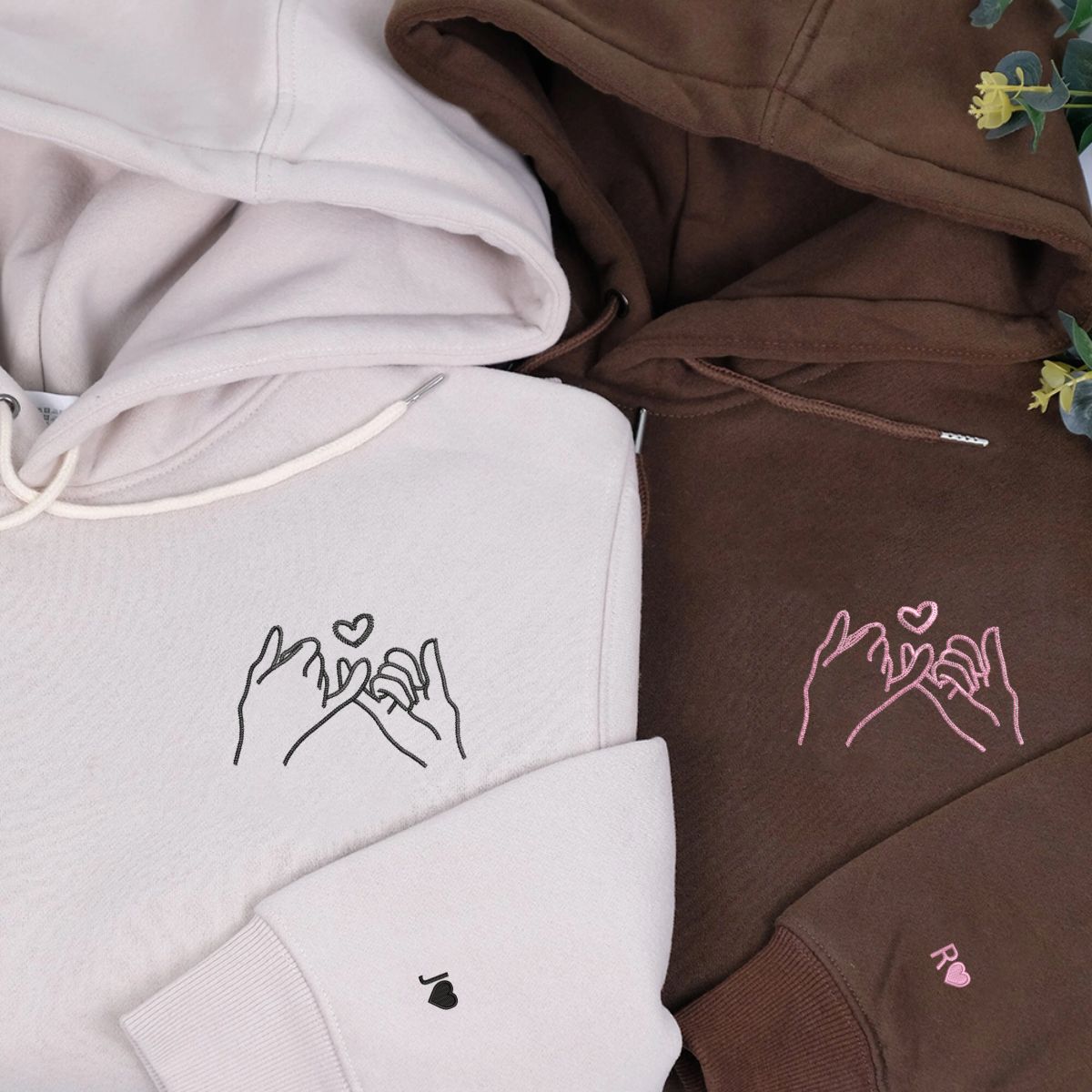 Sweats à capuche assortis brodés personnalisés Pinky Promise pour couples