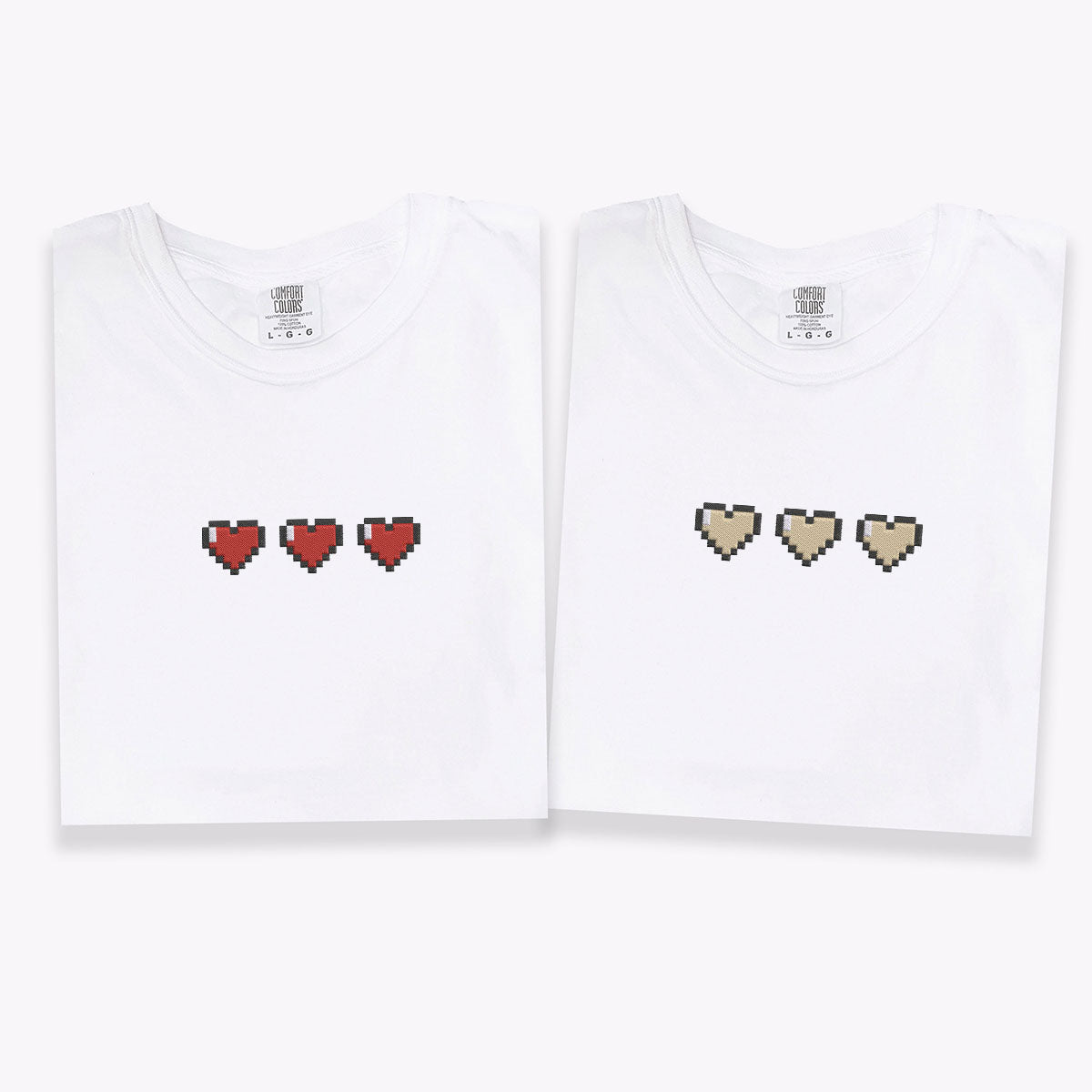Custom Embroidered Pixel Heart Matching T-shirts for Couples