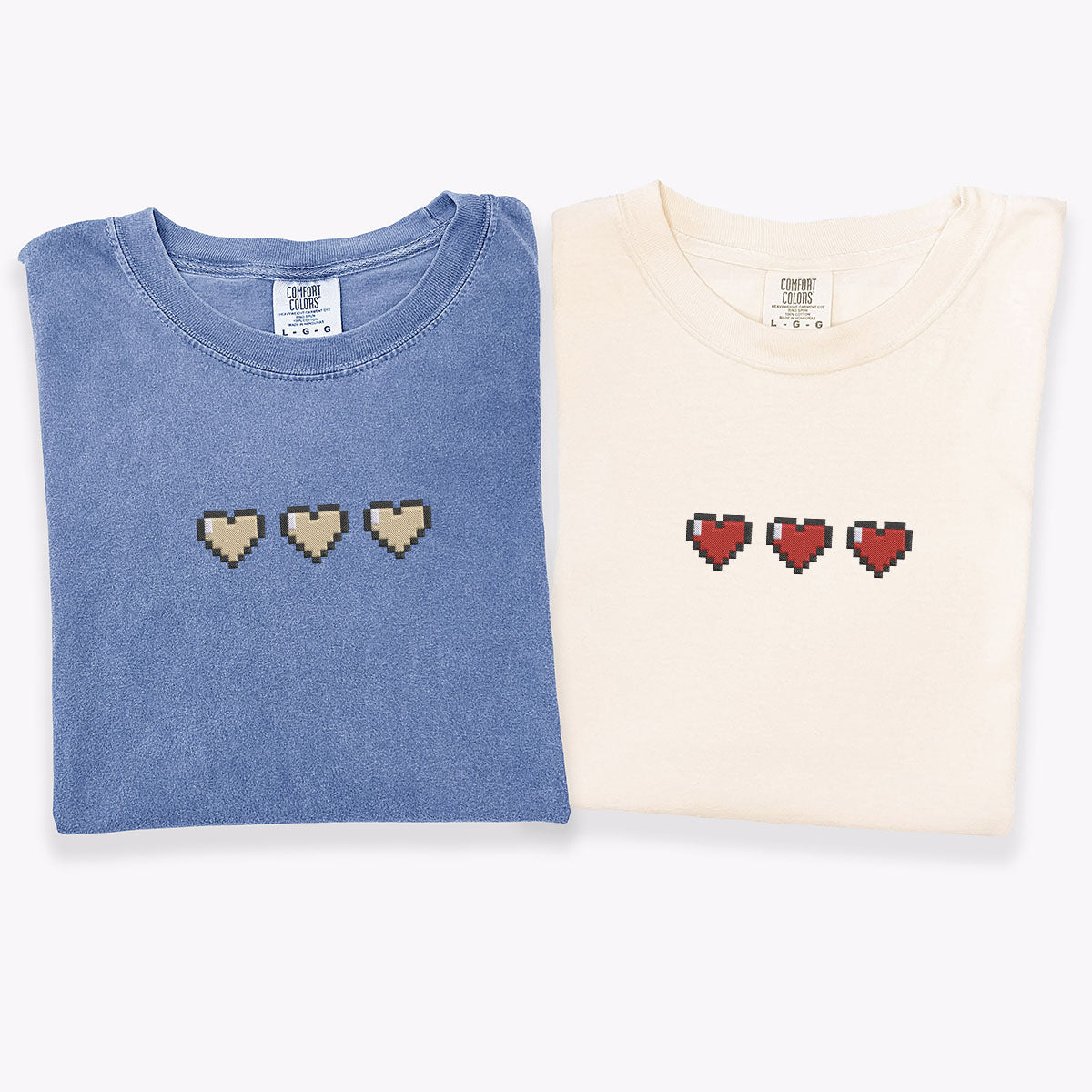 Custom Embroidered Pixel Heart Matching T-shirts for Couples