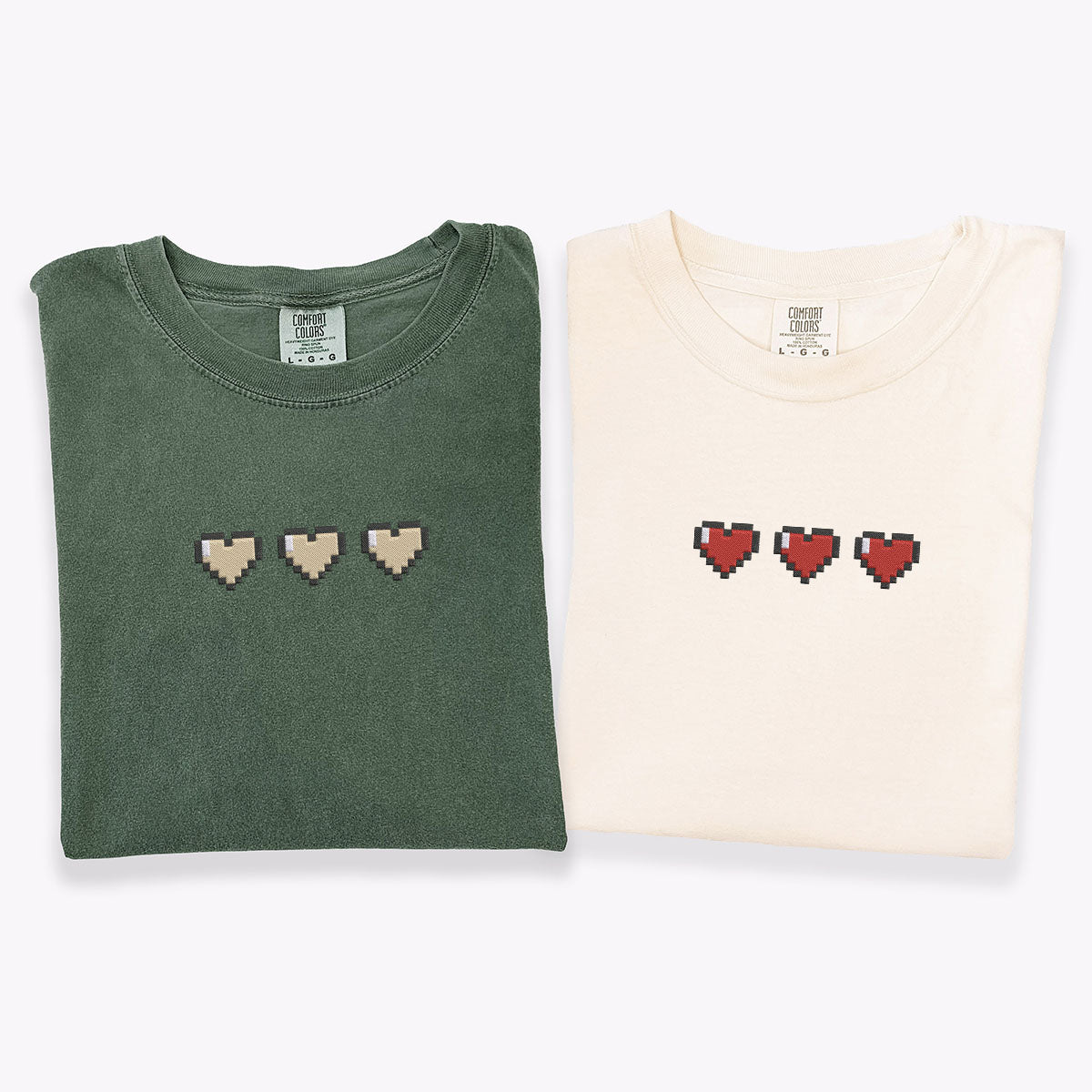Custom Embroidered Pixel Heart Matching T-shirts for Couples
