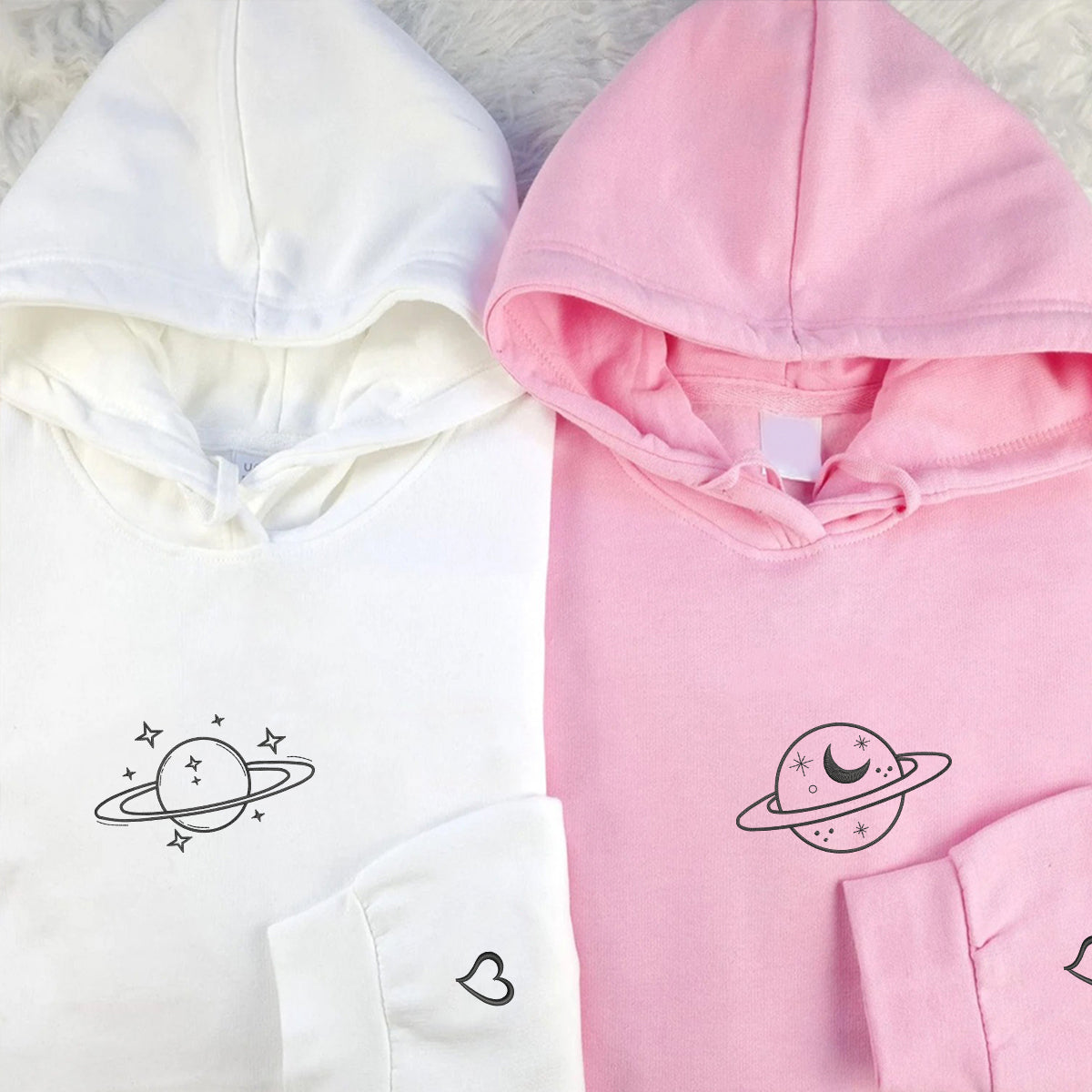 Custom Embroidered Planet Matching Hoodies for Couples