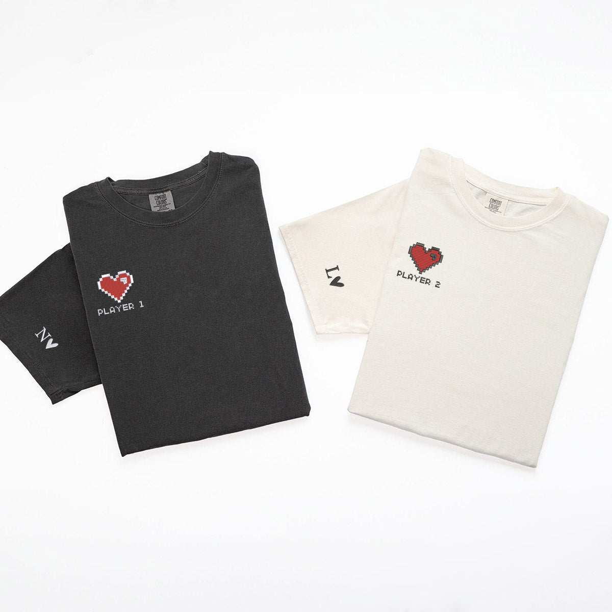 T-shirts brodés personnalisés assortis Joueur 1 Joueur 2 pour couples