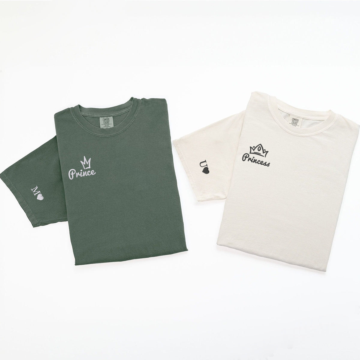Custom Embroidered Princess x Prince Matching T-shirts for Couples