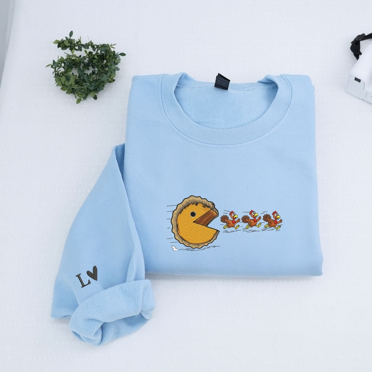 Custom Embroidered Pumpkin Pie Chasing Turkeys Hoodie | Funny Thanksgiving Sweatshirt – Fall Humor Embroidery Gift