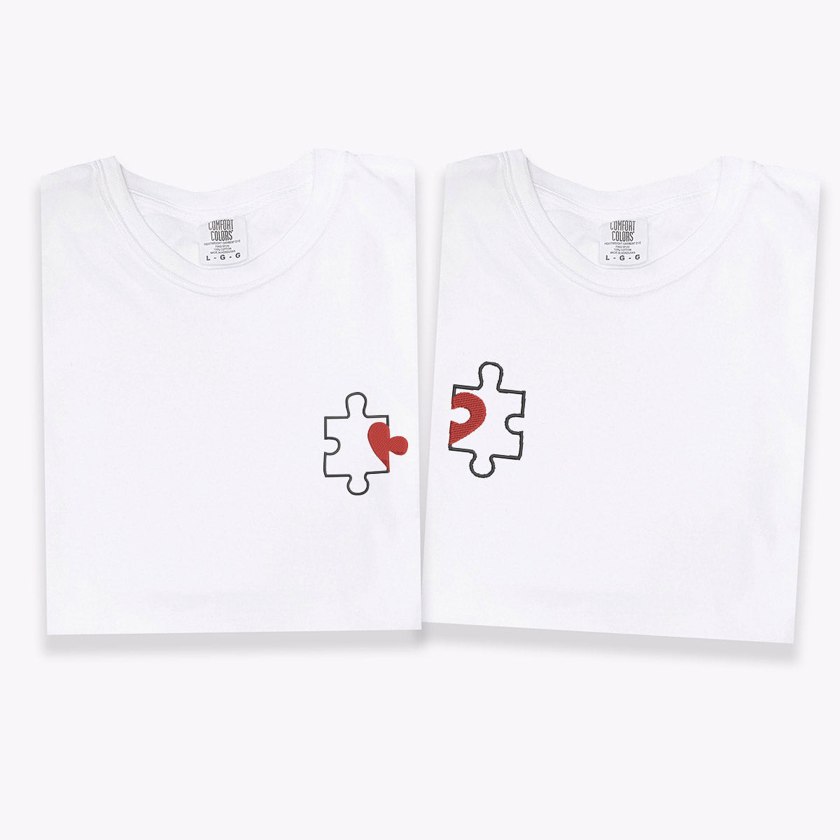 T-shirts personnalisés brodés en forme de cœur pour couples