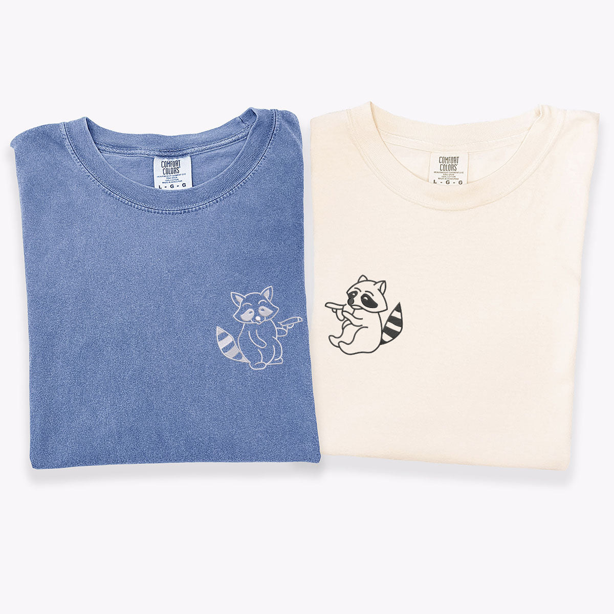 T-shirts assortis personnalisés avec armes de raton laveur brodées pour couples