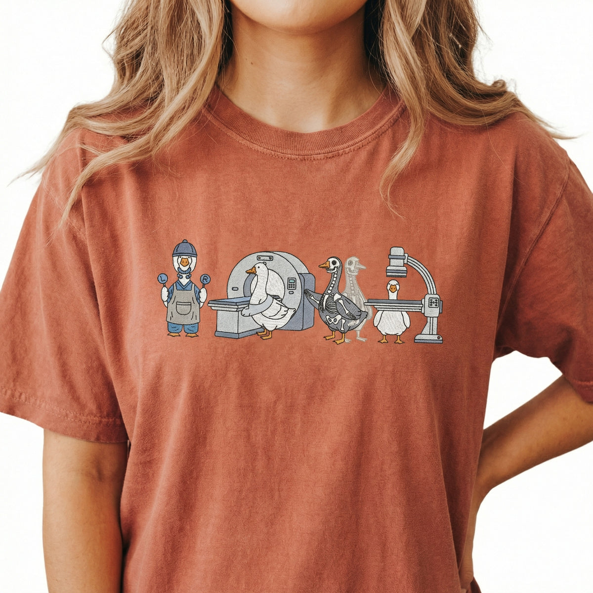 Custom Embroidered Radiologic Technologist Goose T-Shirt - Funny X-Ray Tech CT MRI Comfort Colors Shirt