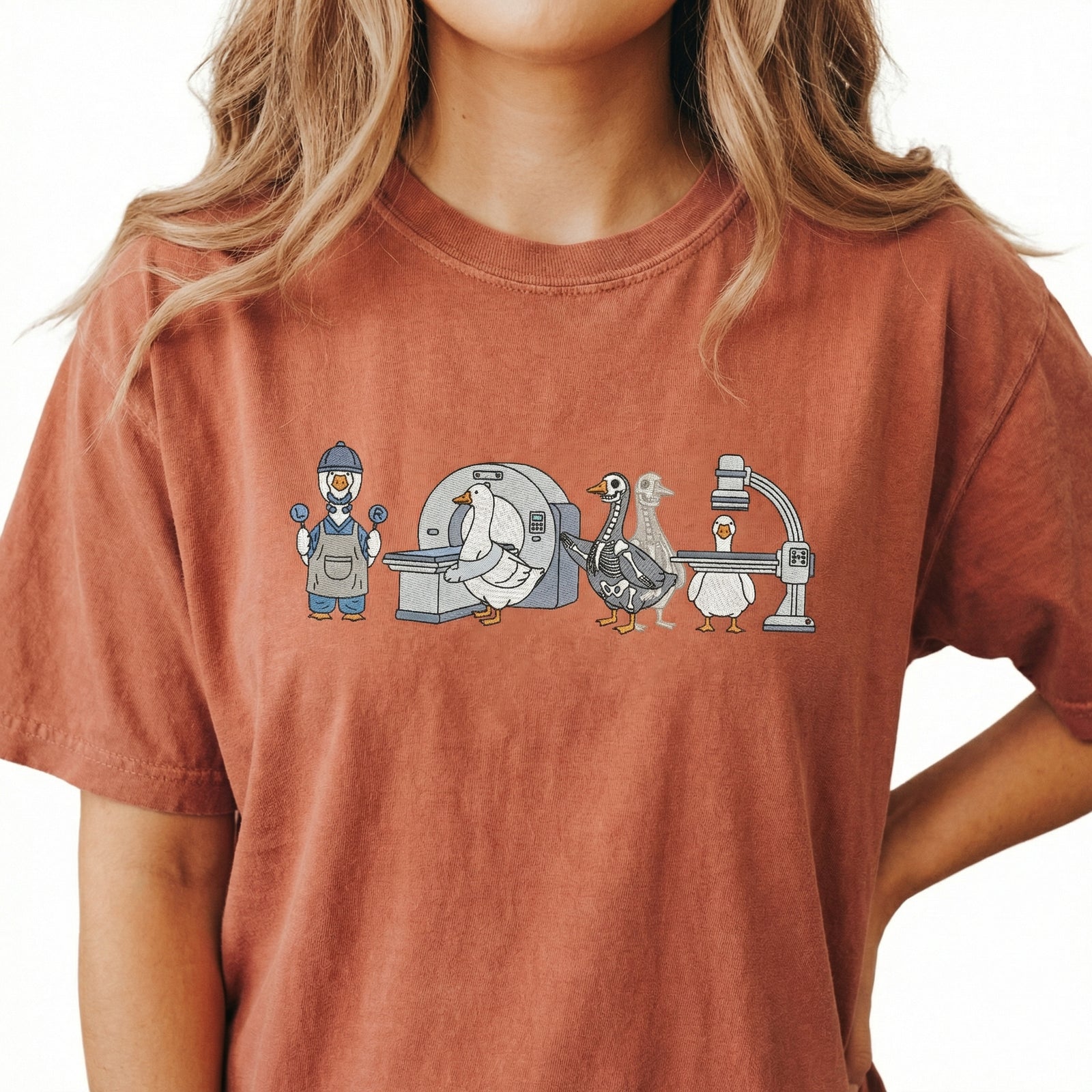 Custom Embroidered Radiologic Technologist Goose T-Shirt - Funny X-Ray Tech CT MRI Comfort Colors Shirt