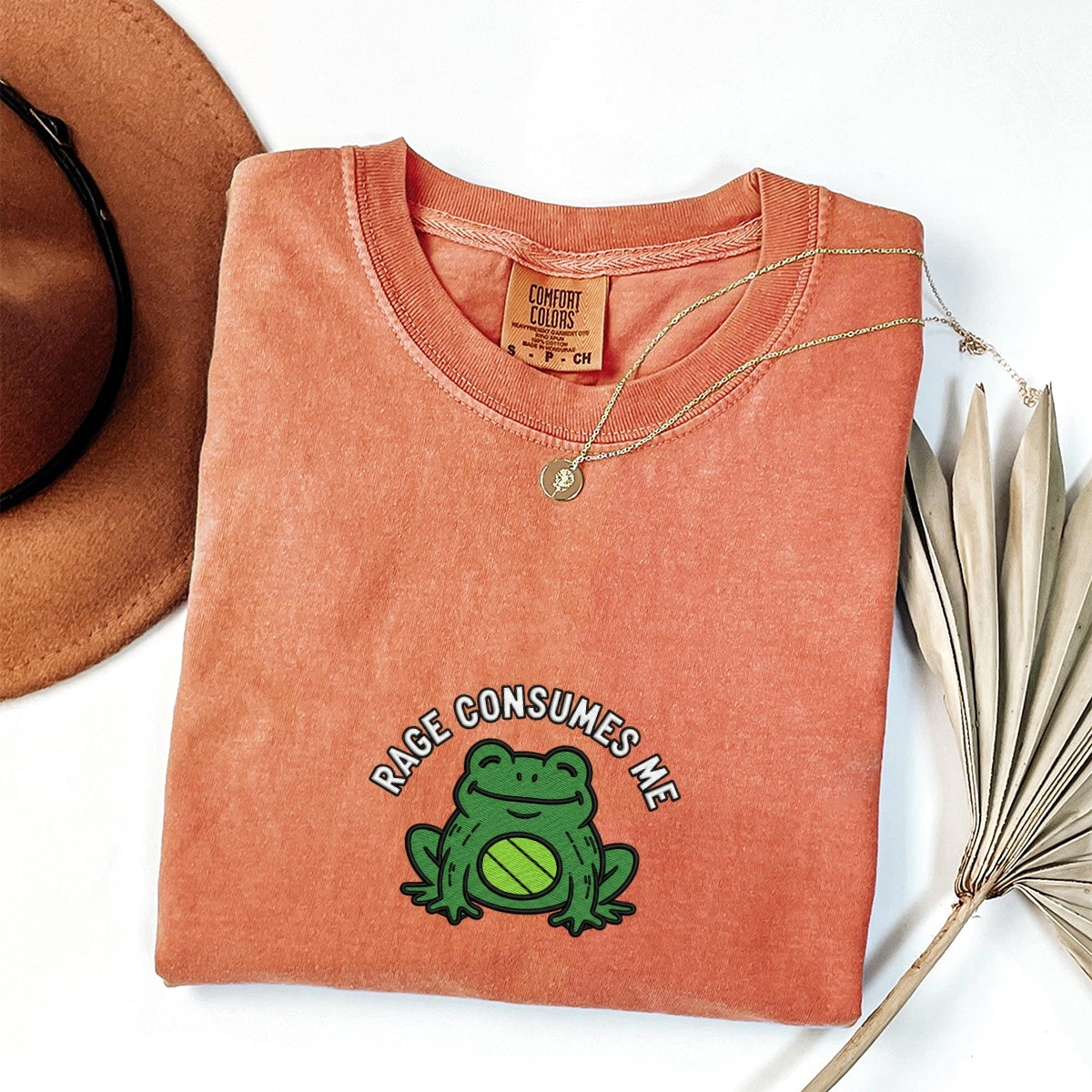 Custom Embroidered Rage Consumes Me Frog T-Shirt | Funny Nature Lover Tee – Trendy Frog Meme Gift