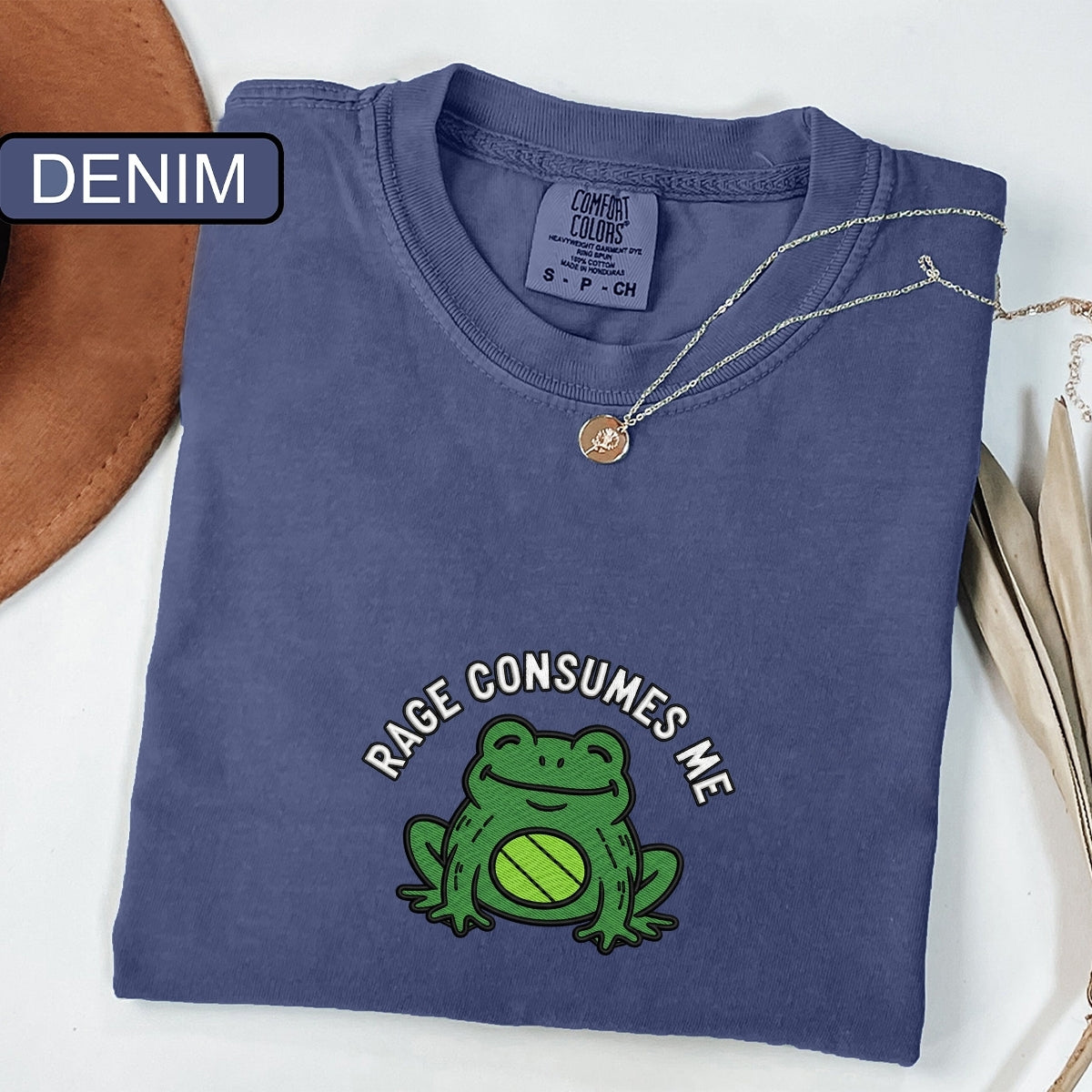 Custom Embroidered Rage Consumes Me Frog T-Shirt | Funny Nature Lover Tee – Trendy Frog Meme Gift