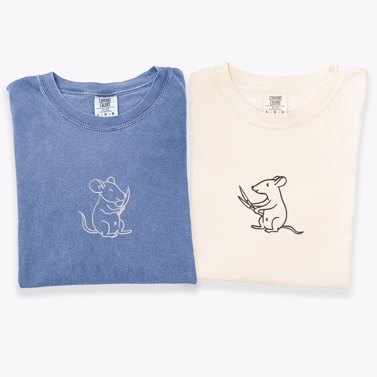 T-shirts assortis personnalisés avec rats brodés et couteaux pour couples