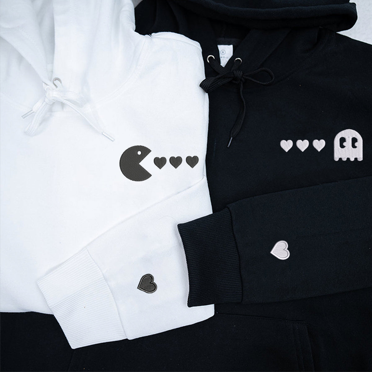 Individuell bestickte Engel- und Dämonenkatze-Kapuzenpullover für Paare