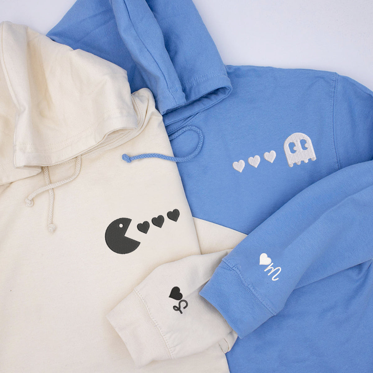 Individuell bestickte Engel- und Dämonenkatze-Kapuzenpullover für Paare