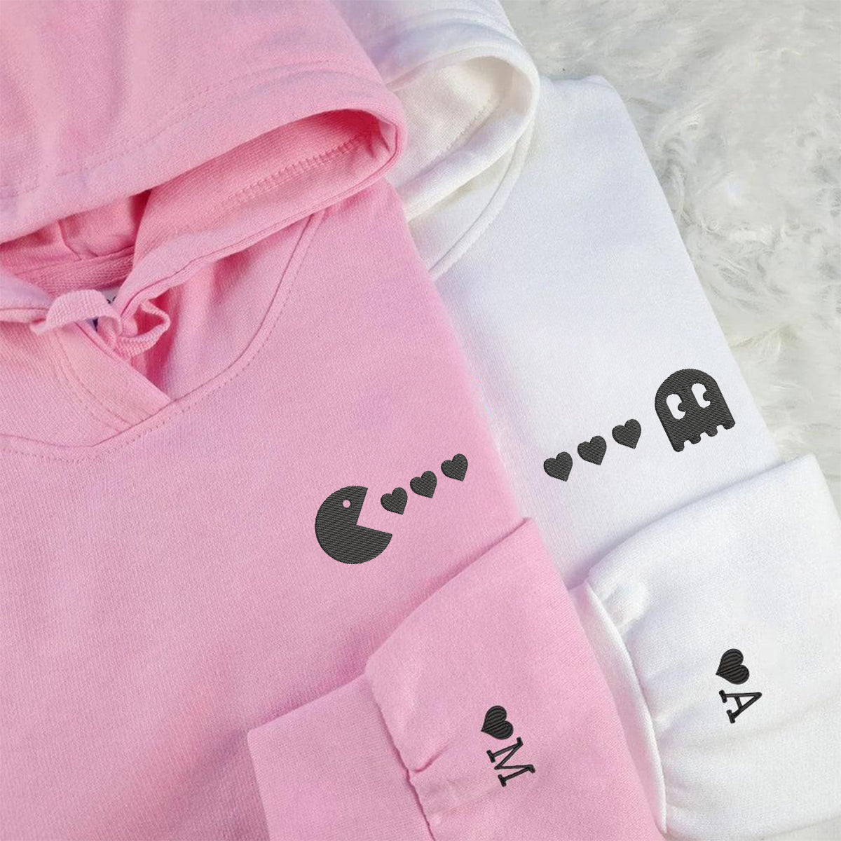 Custom Embroidered Retro Game Matching Hoodies for Couples