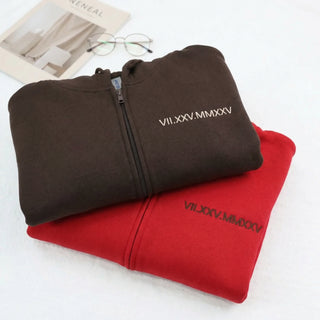 Custom Embroidered Roman Numeral Matching Quarter Zip Sweatshirts & Full-Zip Hoodie for Couples