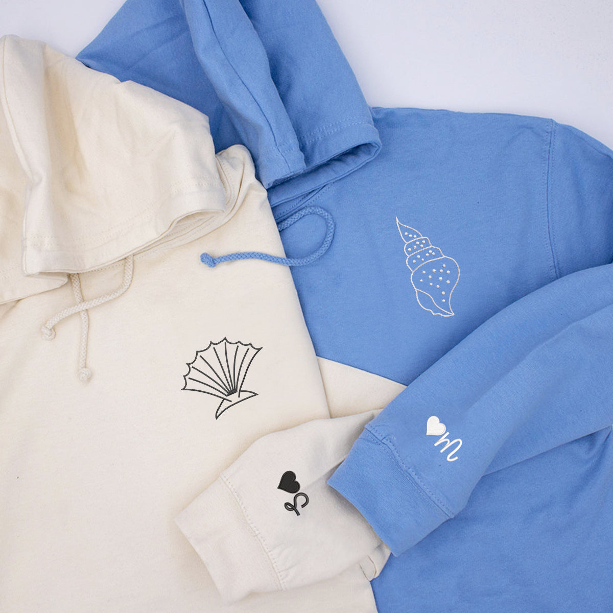 Custom Embroidered Sea Shell Matching Hoodies for Couples