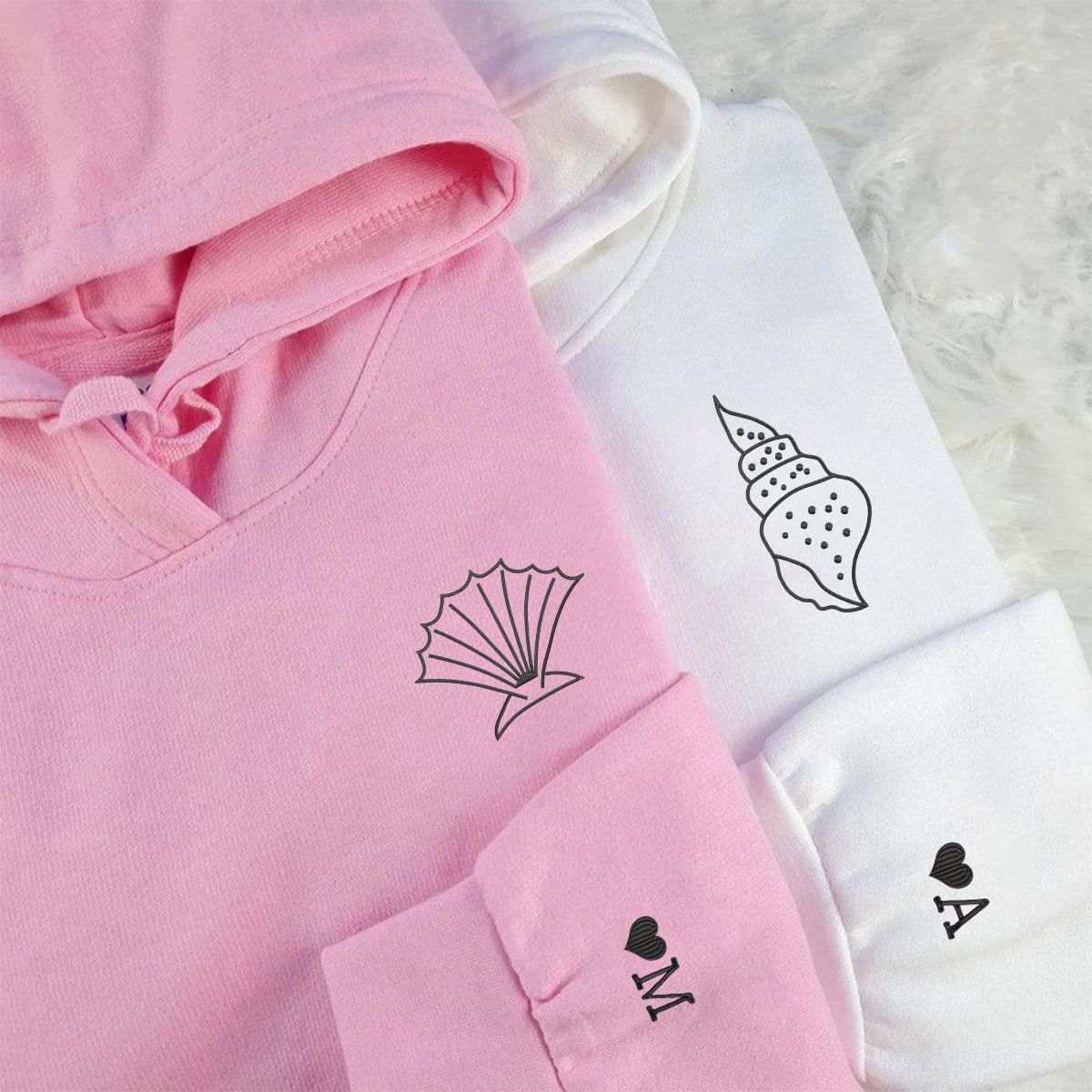 Custom Embroidered Sea Shell Matching Hoodies for Couples